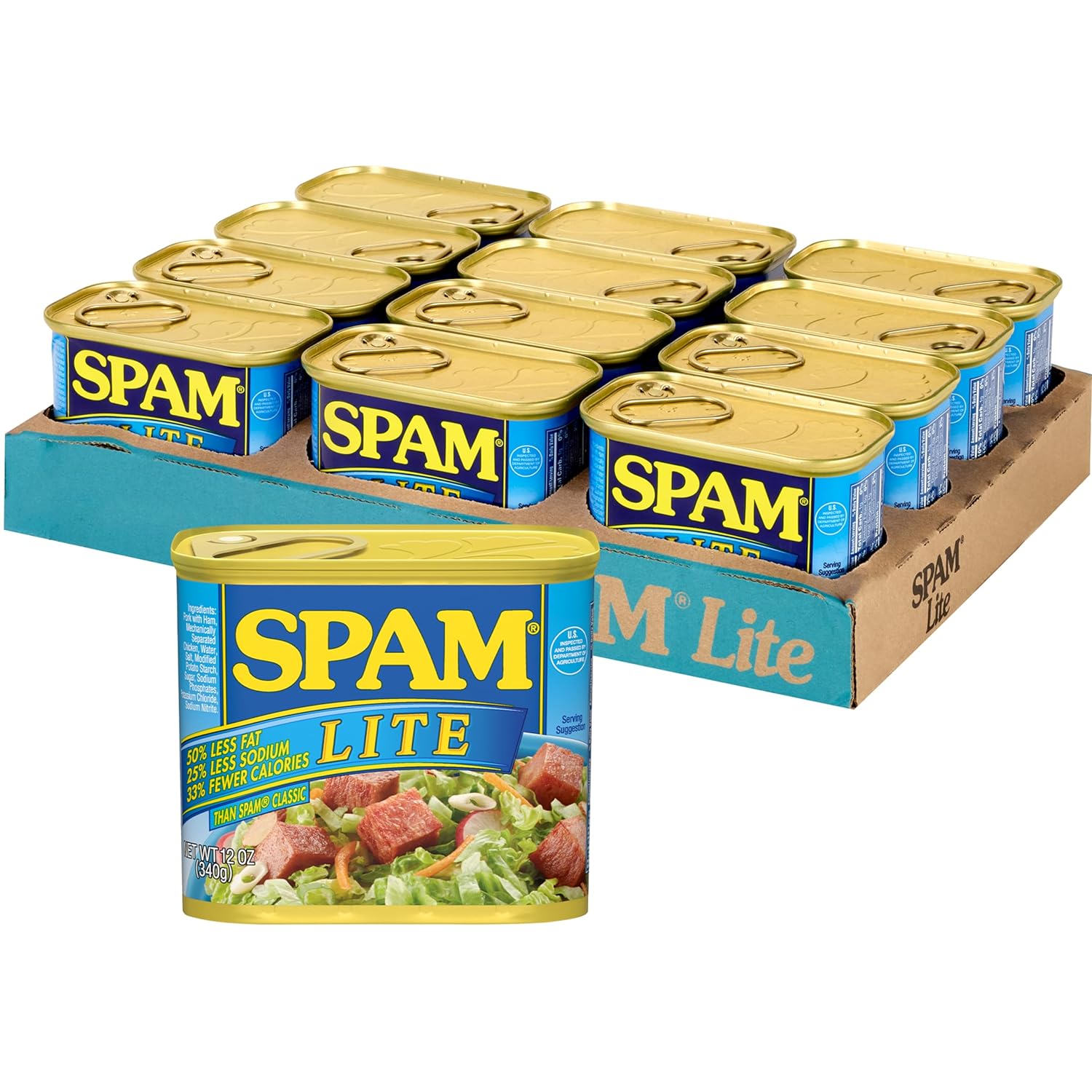 SPAM Lite, SPAM Canned Meat, 12 oz Can, (12 Pack)