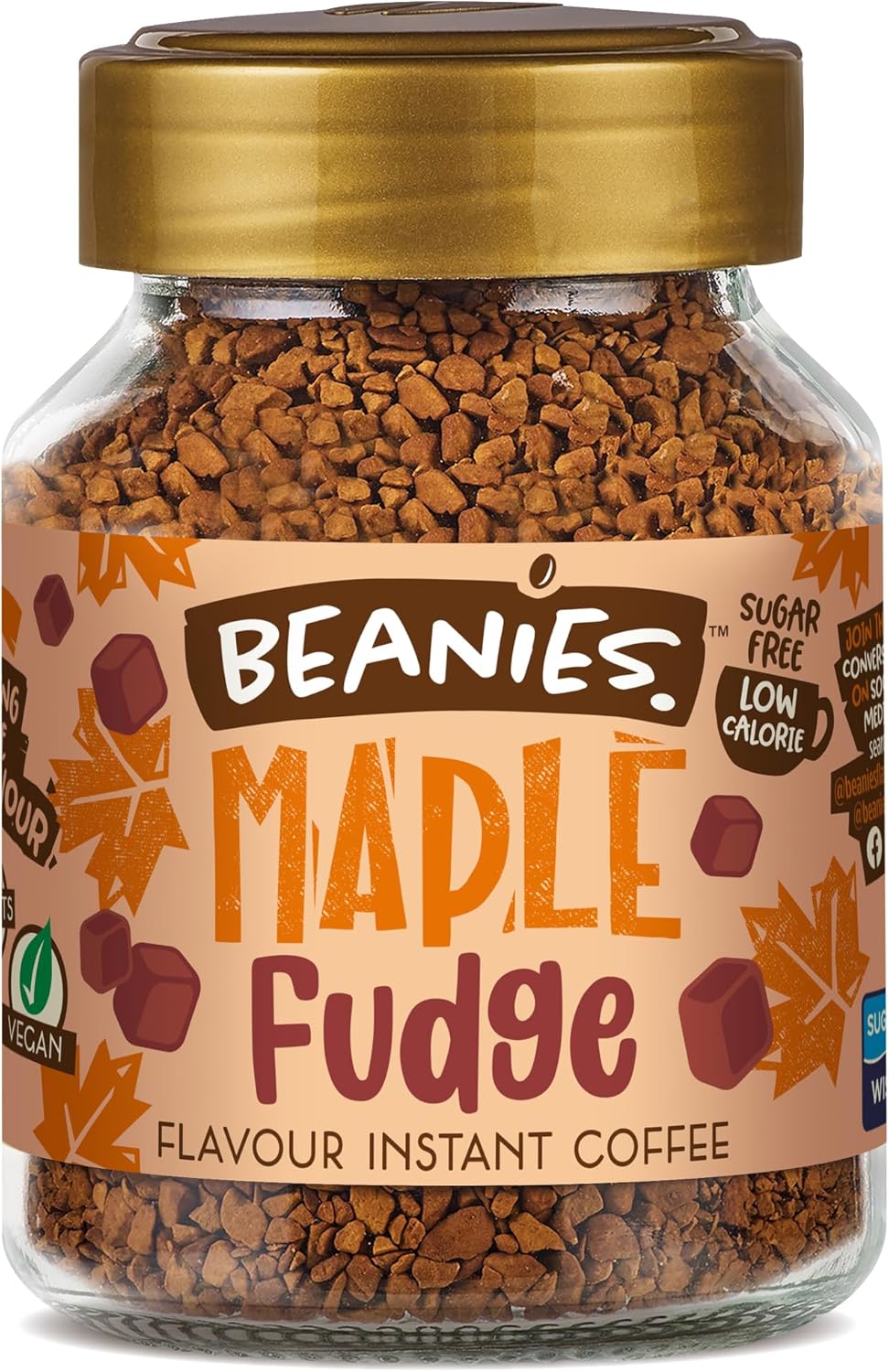 Beanies Flavoured Instant Coffee Jars: 6 x Maple Fudge (6 x 50g)
