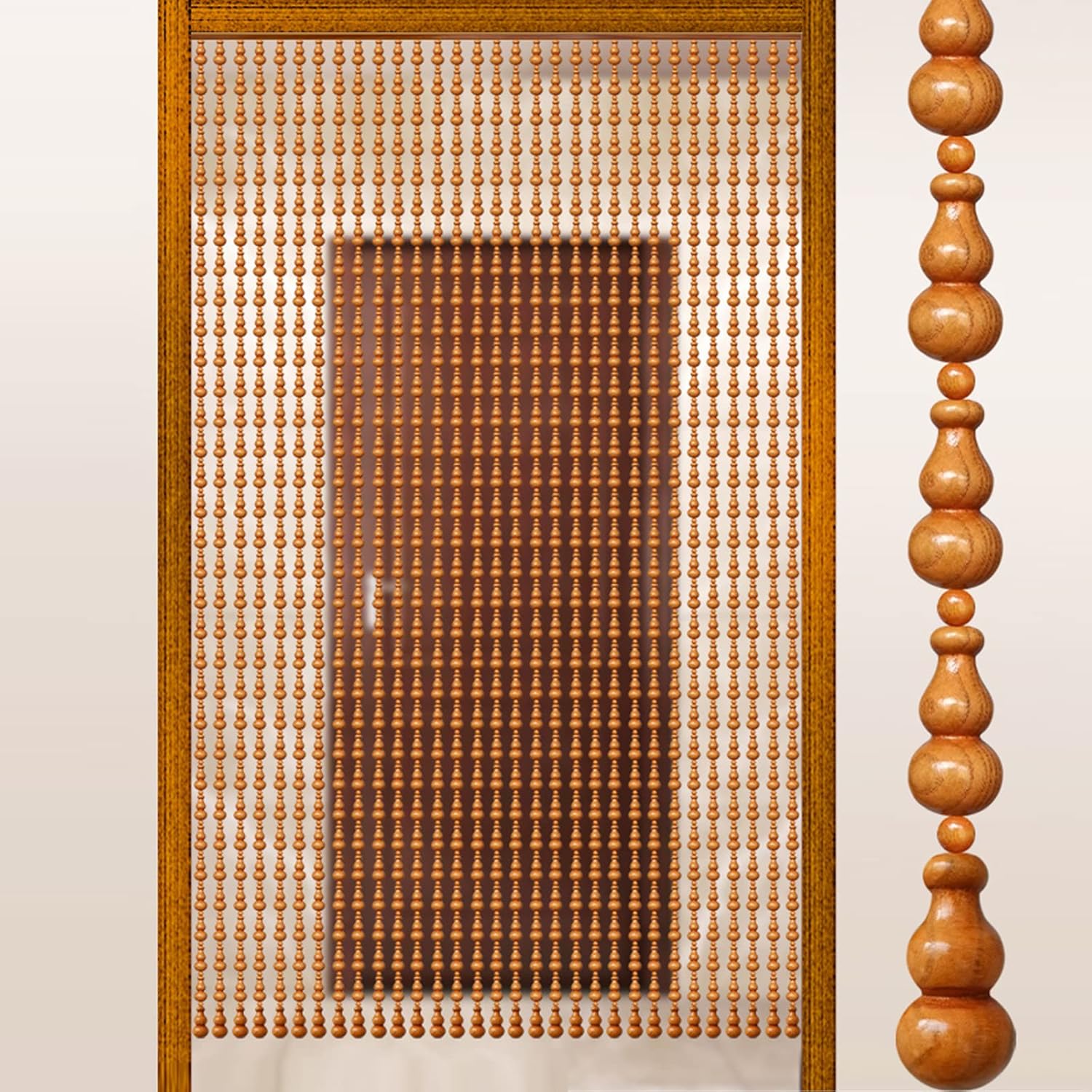 KDDEON Home Decoration Wood Bead Curtain,Handmade Wood Beaded Curtain,Wooden Beaded Door Curtain Screen,31 strands Beads Door String,Partition for Room Divider,No Entanglement (31 Strands-110x260cm)