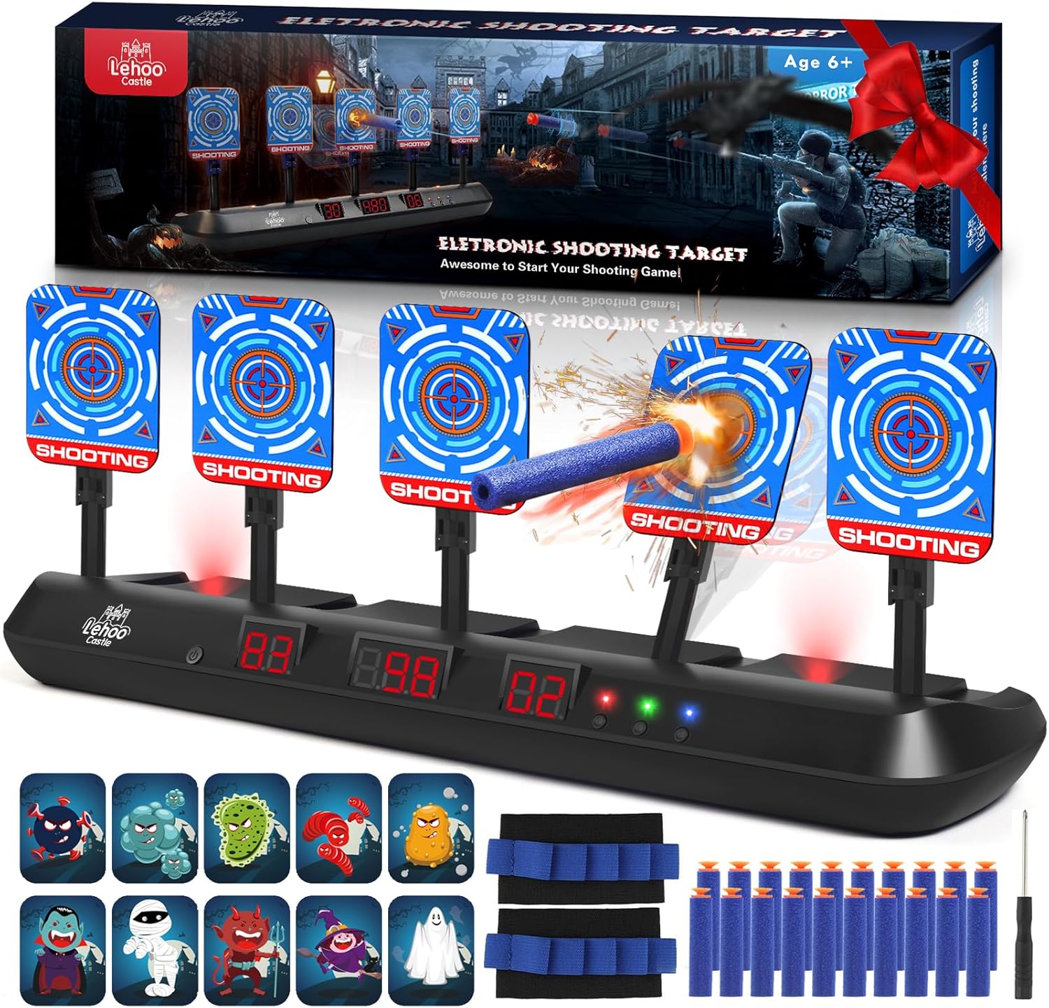Lehoo Castle Toys for 6-13 Year Old Boy, Electronic Nerf Target, 5 Digital Scoring Auto Reset Shooting Targets for Nerf Gun, Interactive Shooting Game & Family Fun