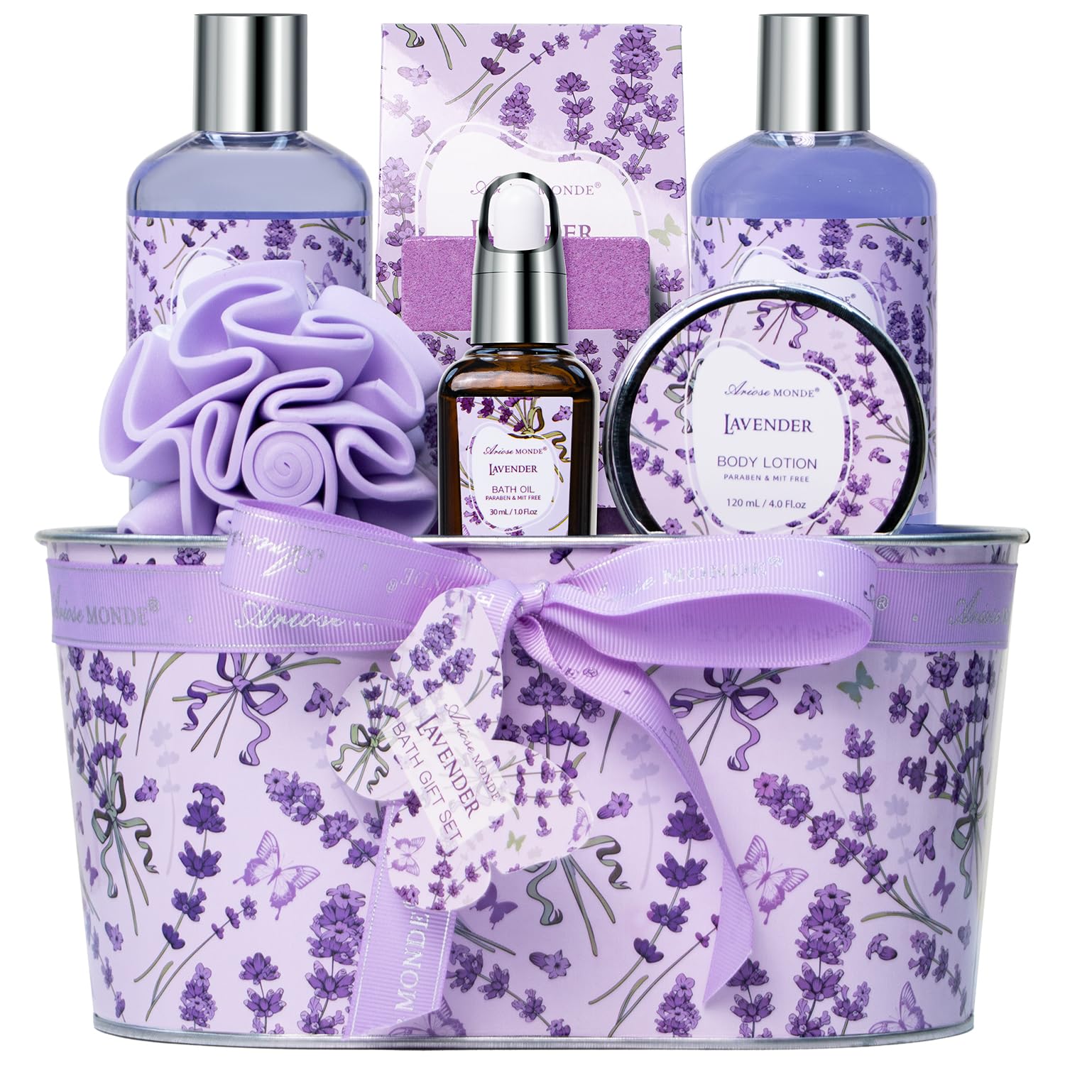 Bath Gift Baskets for Women, Lavender Relaxing Spa Gifts, Bath Spa Gift Basket for Women, Self Care Gifts, Care Package, Home Spa Products, Birthday Gifts , Gifts for her
