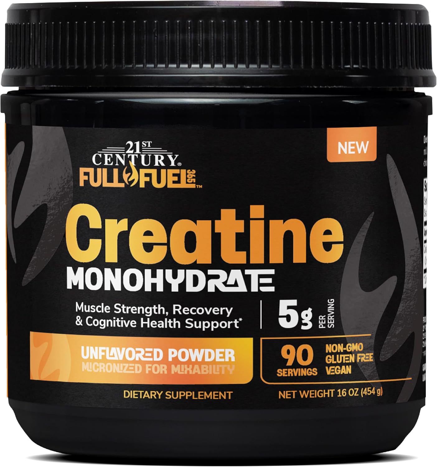 21st Century Full Fuel 365 Creatine Monohydrate 5 g, 16 oz, Unflavored Micronized Powder, 90 Servings, Vegetarian-Friendly, Gluten-Free, for Muscle Strength, Recovery & Cognitive Health Support