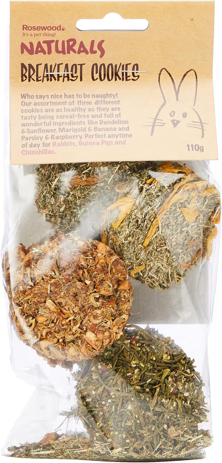 Rosewood Naturals Breakfast Cookies, Small Animal Treats for Rabbits, Guinea Pigs, Chinchillas, Degus, Hamsters, Gerbils, Mice and Rats, 110g