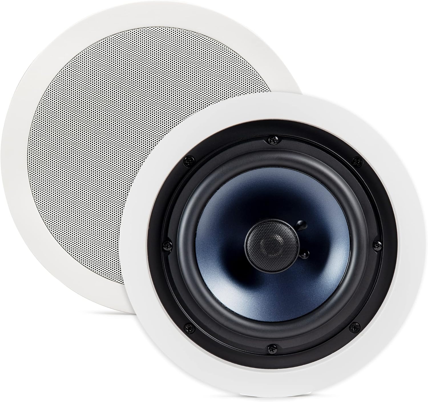 Polk Audio RC80i 2-Way Premium in-Ceiling 8" Round Speakers, Set of 2 Perfect for Damp and Humid Indoor/Outdoor Placement - Bath, Kitchen, Covered Porches (White, Paintable-Grille)