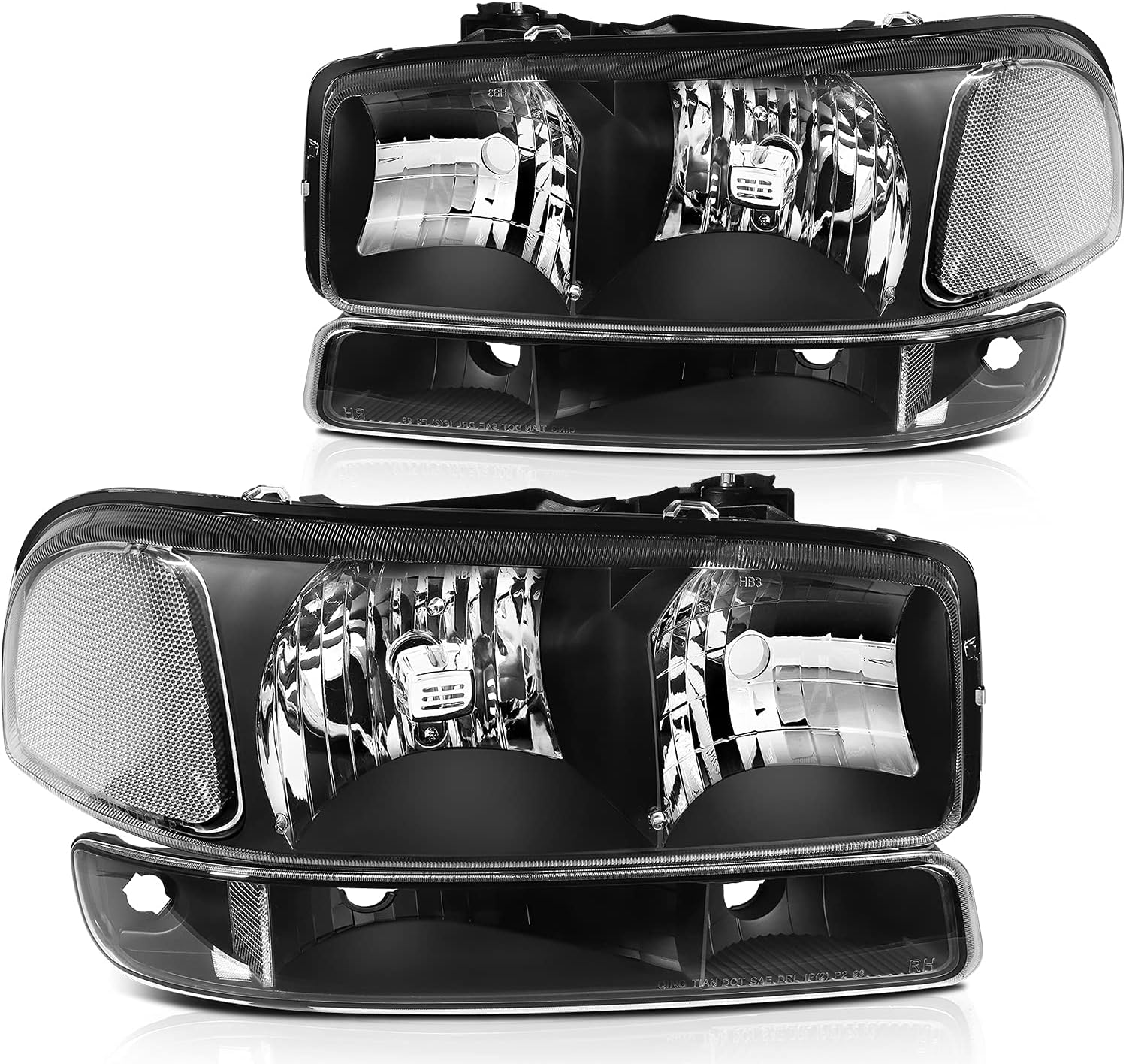 ECCPP Headlight Assembly Black Headlights+Bumper Light Lamp for GMC For Sierra 1500 2500 3500,1500 HD 2500 HD,1500 HD/2500 HD/3500 Classic,for GMC Yukon,for GMC Yukon XL 1500 2500 1999-2007