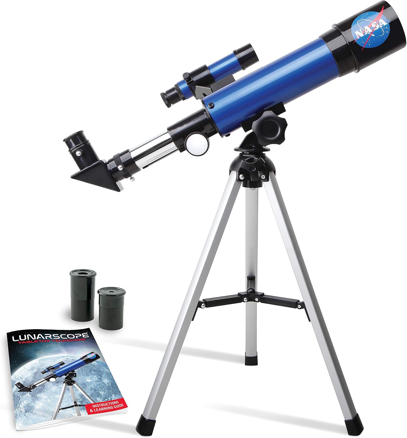 NASA Lunar Telescope for Kids Ages 8-12 with Tripod and Finder Scope | 90x Magnification, Two Eyepieces, Tabletop Tripod, Beginner Astronomy, Space Toys, NASA Birthday Gift