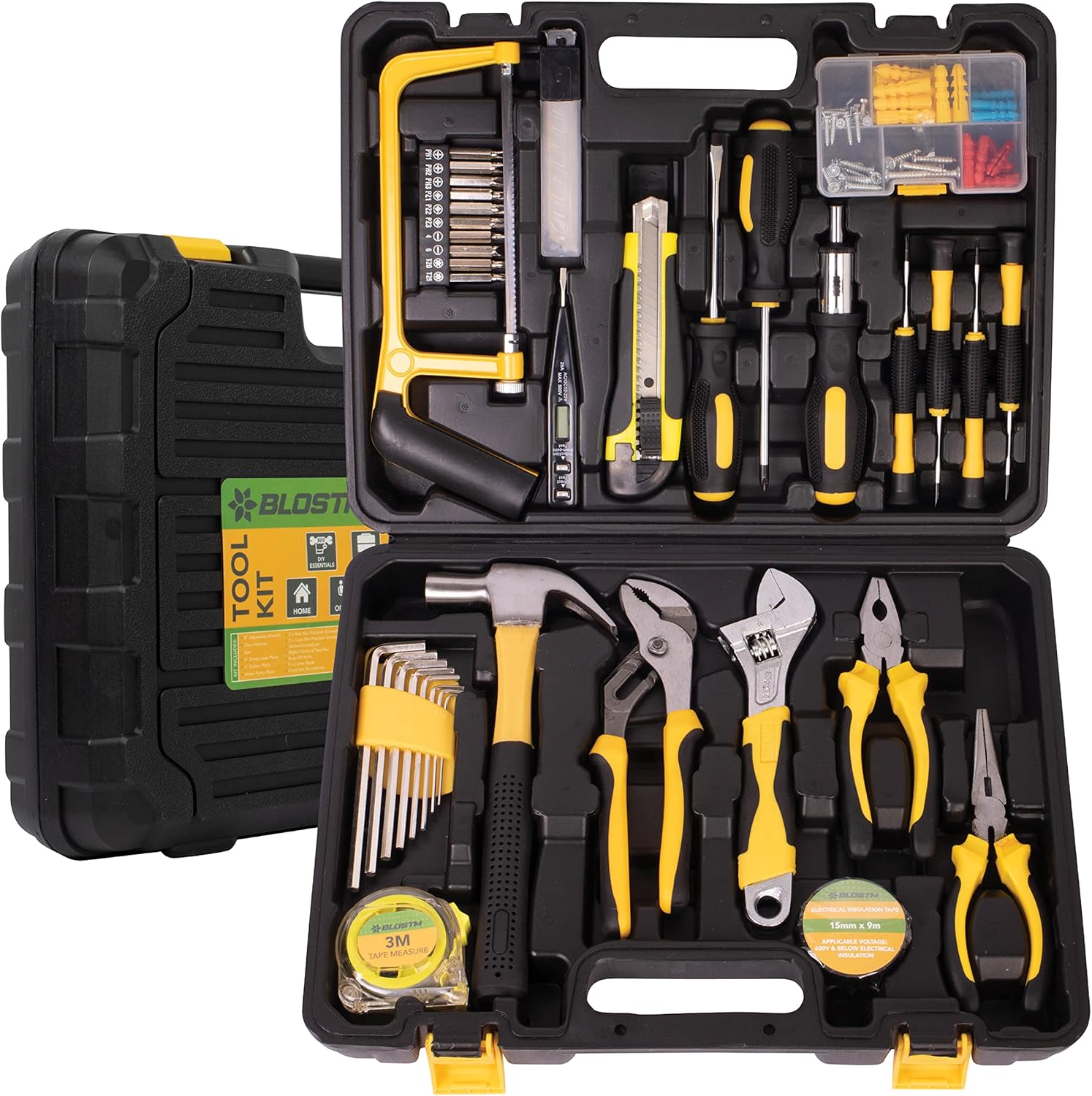 BLOSTM 100 Piece Tool Kit - Complete Tool Set With Essential Hand Tools for DIY Projects, Household Repairs, Auto Maintenance - Home Tool Kit Set With Tool Box Organiser, Hammer Pliers Screwdrivers