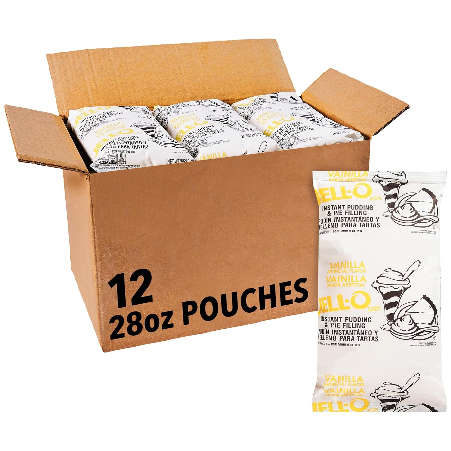 JELL-O Instant Vanilla Pudding & Pie Filling Mix (28 oz Boxes, Pack of 12)
