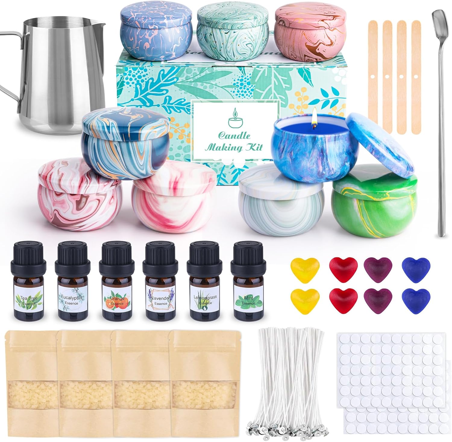 SUPERSUN Candle Making Kit for Adults, DIY Candle Making Supplies for Adults, Beginners, Include Beeswax, Candle Tins, Wicks, Essential Oils, Dyes, DIY Candle Making Set Gift for Christmas