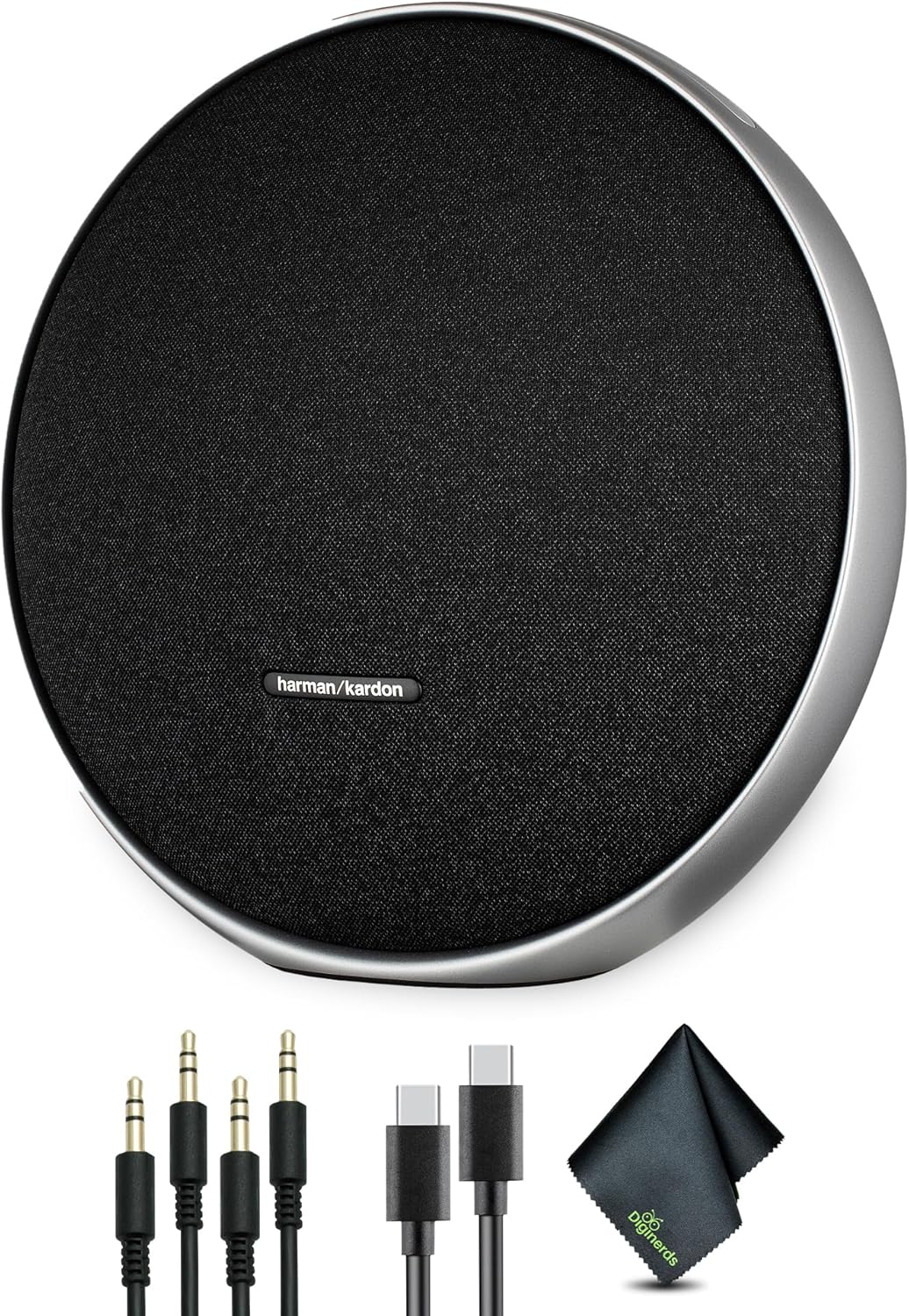 Harman Kardon Onyx Studio 9 Portable Stereo Bluetooth Speaker (HKOS9BLKJN) Bundle Including: 2X Aux Cable, Power Supply, Type-C Cable, Fiber Cloth