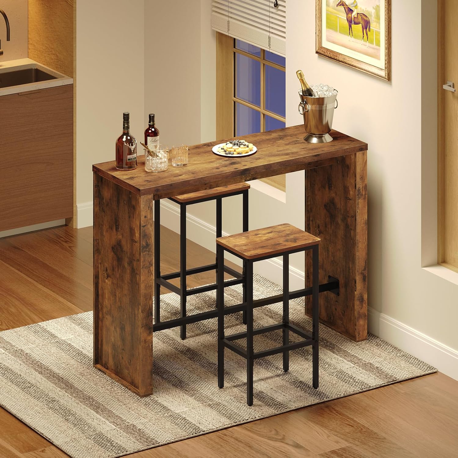 MAHANCRIS Bar Table, 35.4" Counter Height Pub Table, Industrial Rectangular Hightop Table, Kitchen Dining Bar Height Tables with Footrest, for Narrow Space, Rustic Brown and Black （Only Table）BTHR1901