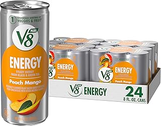 V8 +Energy Peach Mango Juice Energy Drink, 8 fl oz Can (24 Pack)