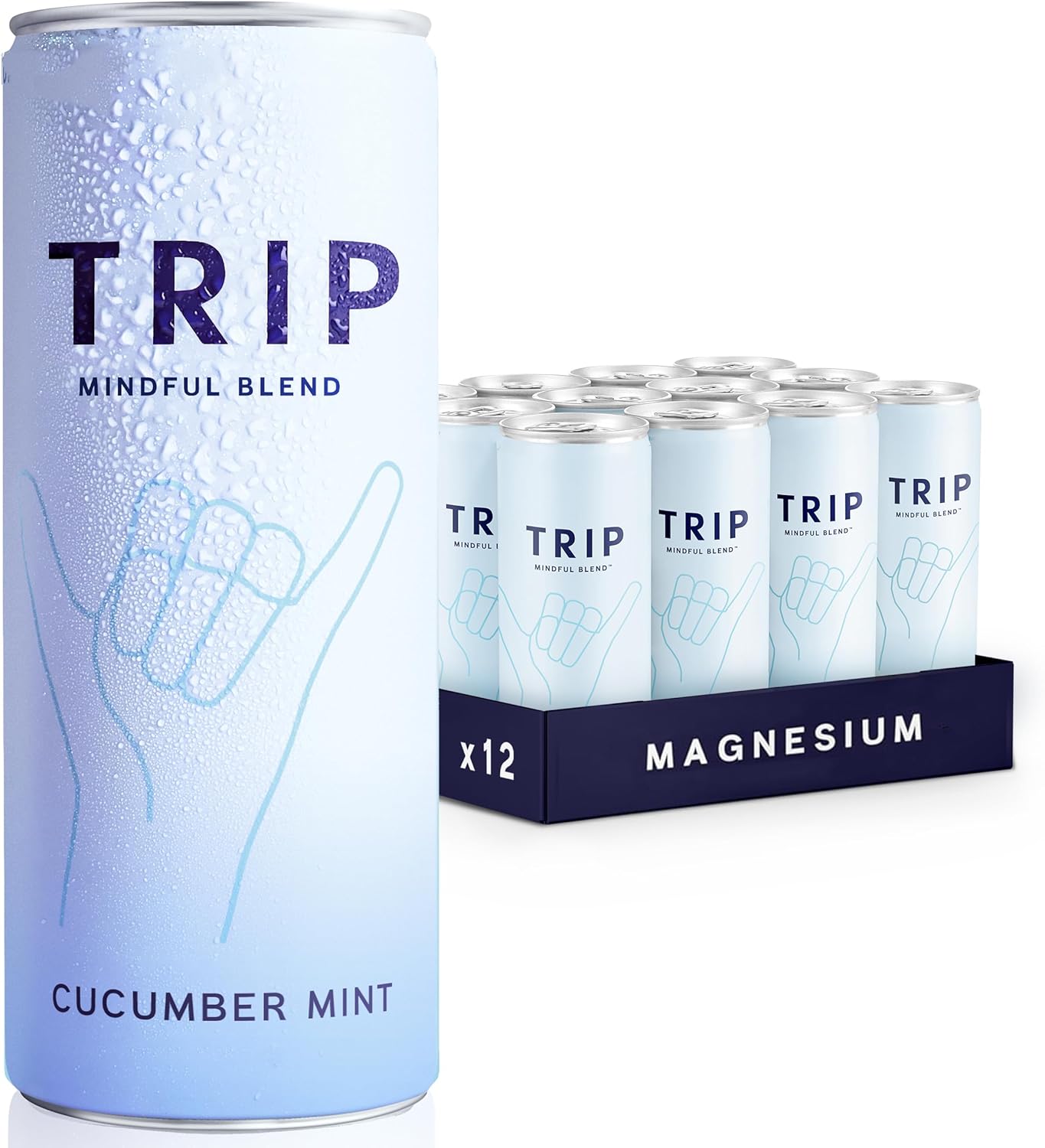 TRIP Mindful Blends - Cucumber Mint Sparkling drink with 1440MG Magnesium + Lion’s Mane + Chamomile + Lemon Balm. Low Calorie and Vegan (Pack of 12 x 250ml) - Packaging Might Vary