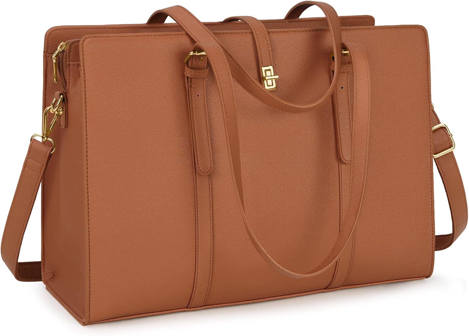 IGOLUMON Laptop Bags for Women 15.6 Inch Ladies Tote Bag Large Leather Laptop Handbag Designer Work Shoulder Bag for Computer Office Business School Brown