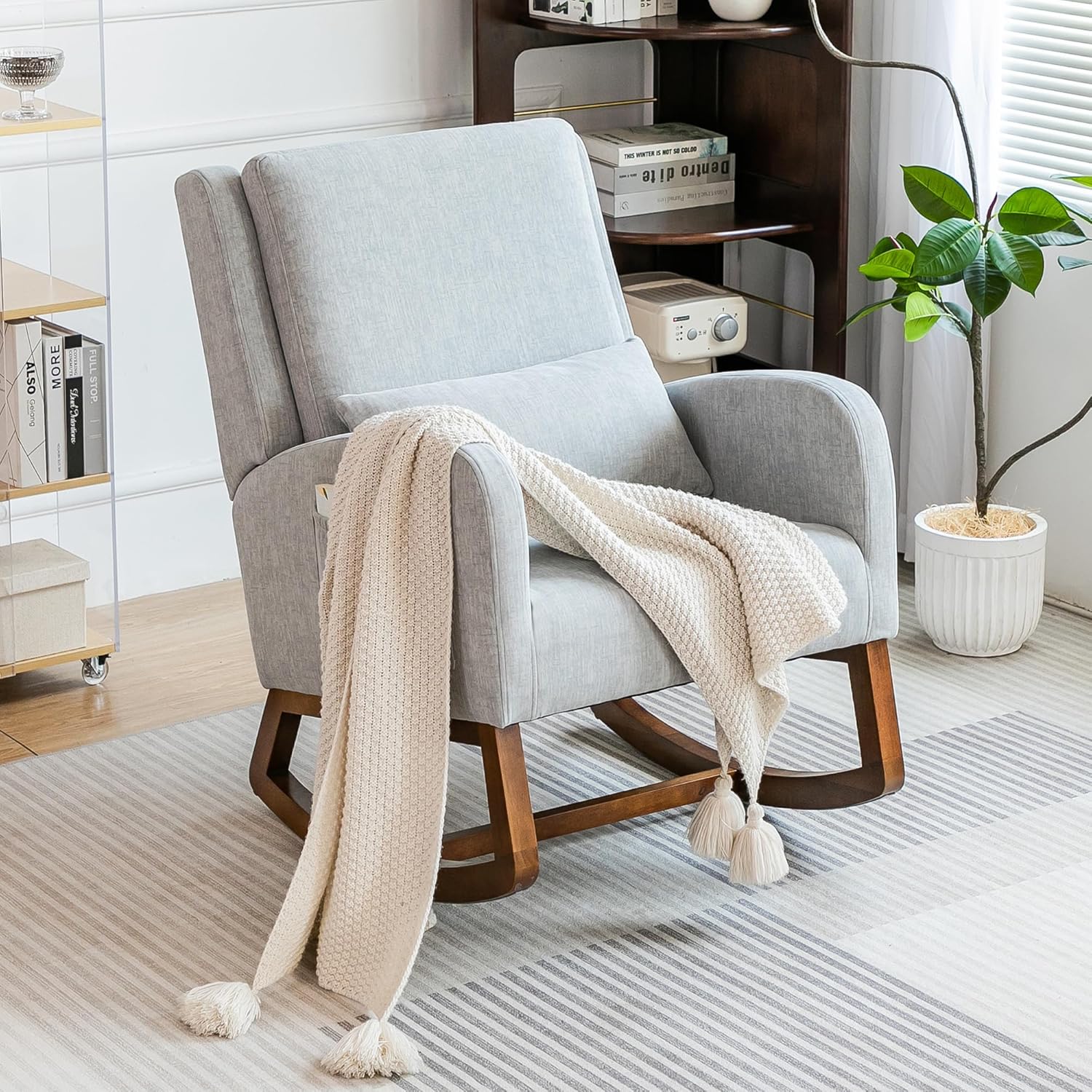 COCO DESIGN Rocking Chair Nursery Indoor with Thick Cushion, Modern Design for Living Room, Bedroom, Durable Wooden Frame with Soft Fabric, Comfortable for Reading, Gray