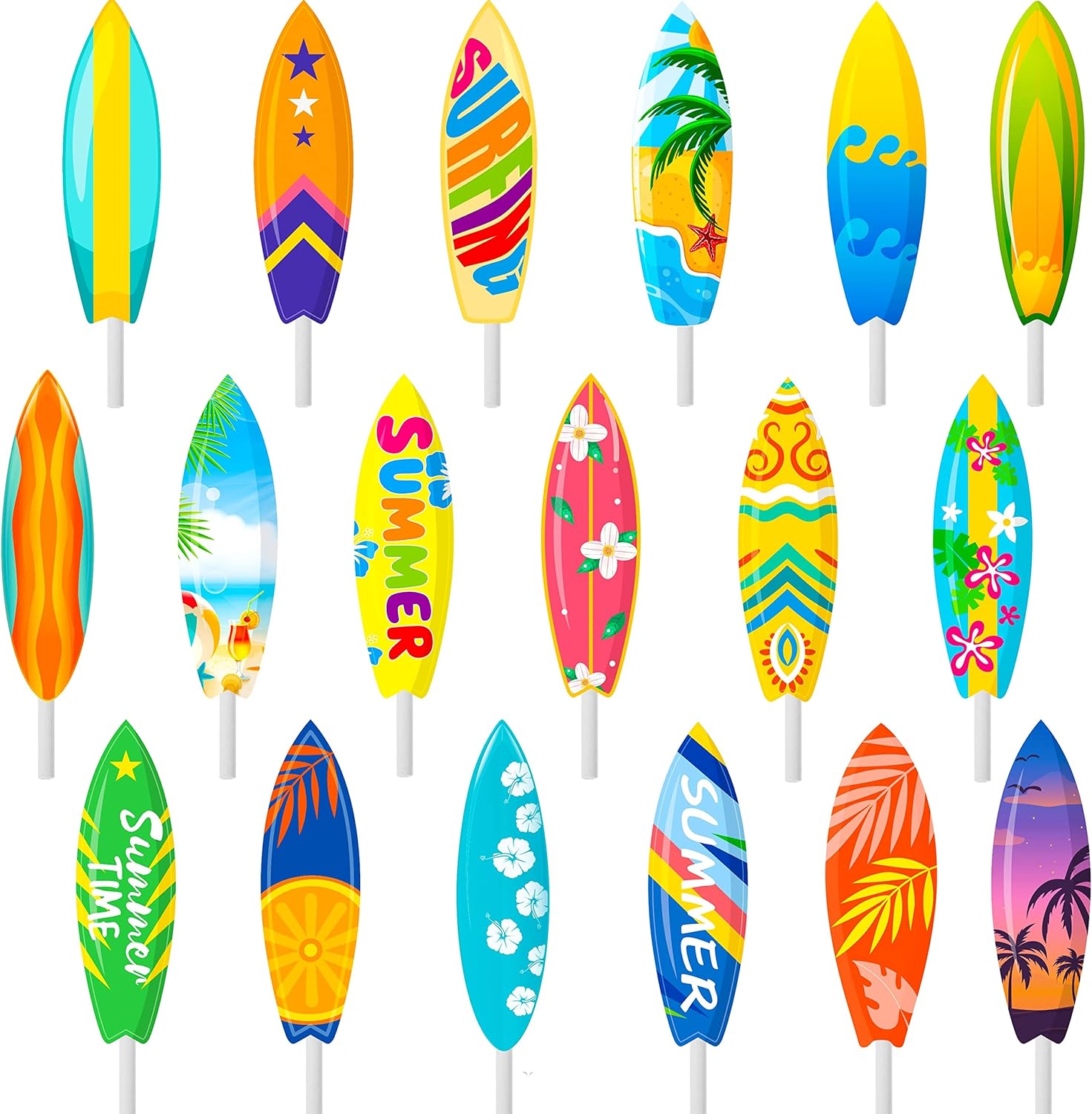 36pcs Surfboard Cupcake Toppers Decorations Swimming Pool Birthday Party Decorations Beach Surfboard Cupcake Decorations for Summer Hawaii Beach Themed Birthday Party Baby Shower Supplies