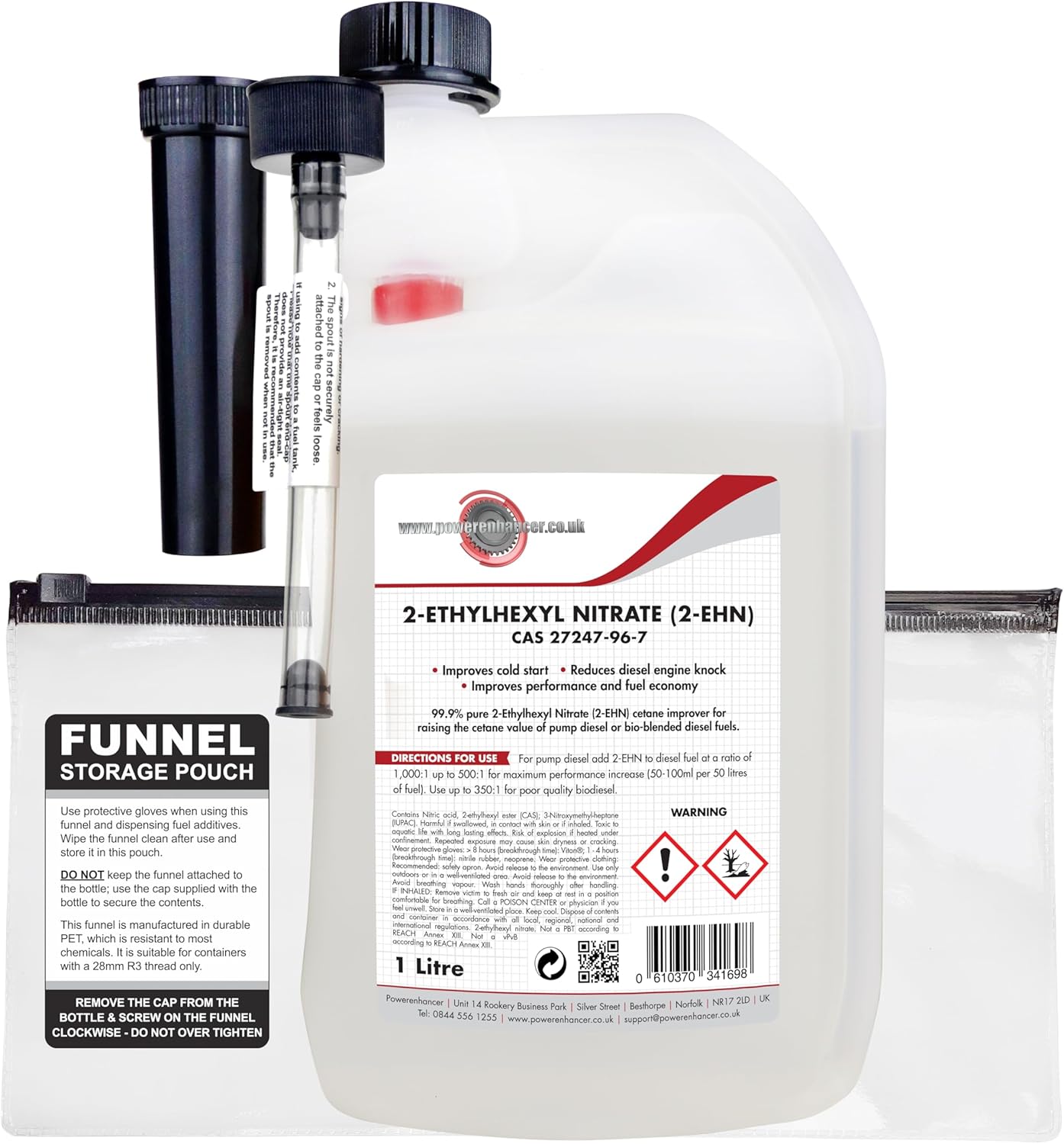 Powerenhancer Premium Double Filtered Pure 2-EHN, 2-Ethyl-Hexyl Nitrate Cetane Booster. Diesel Additive to Improve Cold Start, Reduce Engine Knock, Improve Performance & Fuel Economy. 1L