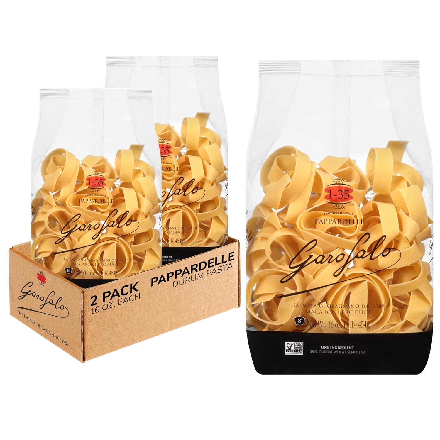 Garofalo - Premium Durum Wheat Semolina Pappardelle Pasta, Italian Made, Bronze-Drawn, Al-Dente, One-Ingredient Pasta (2 pack)