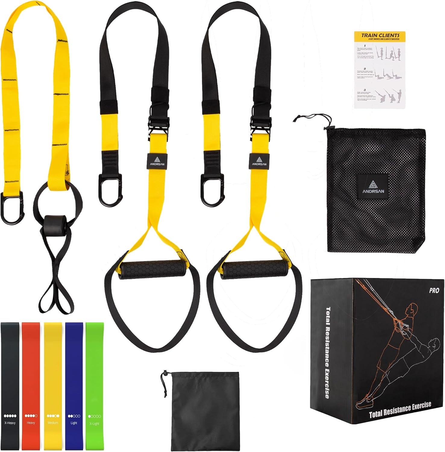 Resistance Training Kit, 2 Adjustable Bodyweight Resistance Bands with Handles + 1 Door Anchor + 5 Resistance Loop Bands for Working Out Hold up to 600 lbs Home Gym Equipment