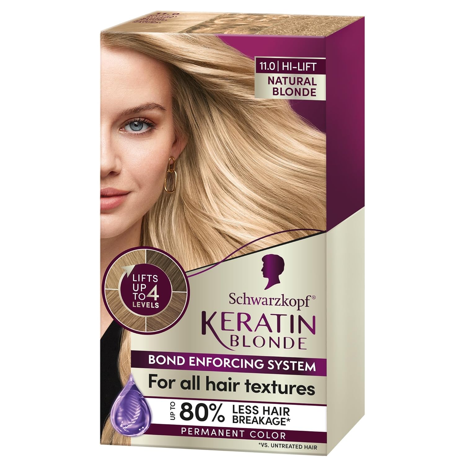 Schwarzkopf Keratin Blonde Hair Dye Natural Blonde 11.0, Hi-Lift Permanent Color, 1 Application - Hair Color Enriched with Keratin, Lightens up to 4 Levels and Protects Hair from Breakage*