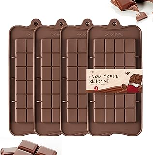 4PCS Chocolate Bar Mold, MONGSEW Silicone Break-Apart Chocolate Molds, Non Stick Candy Bar Mold, Great for Chocolate, Candy, Protain and Energy Bar (Set of 4)