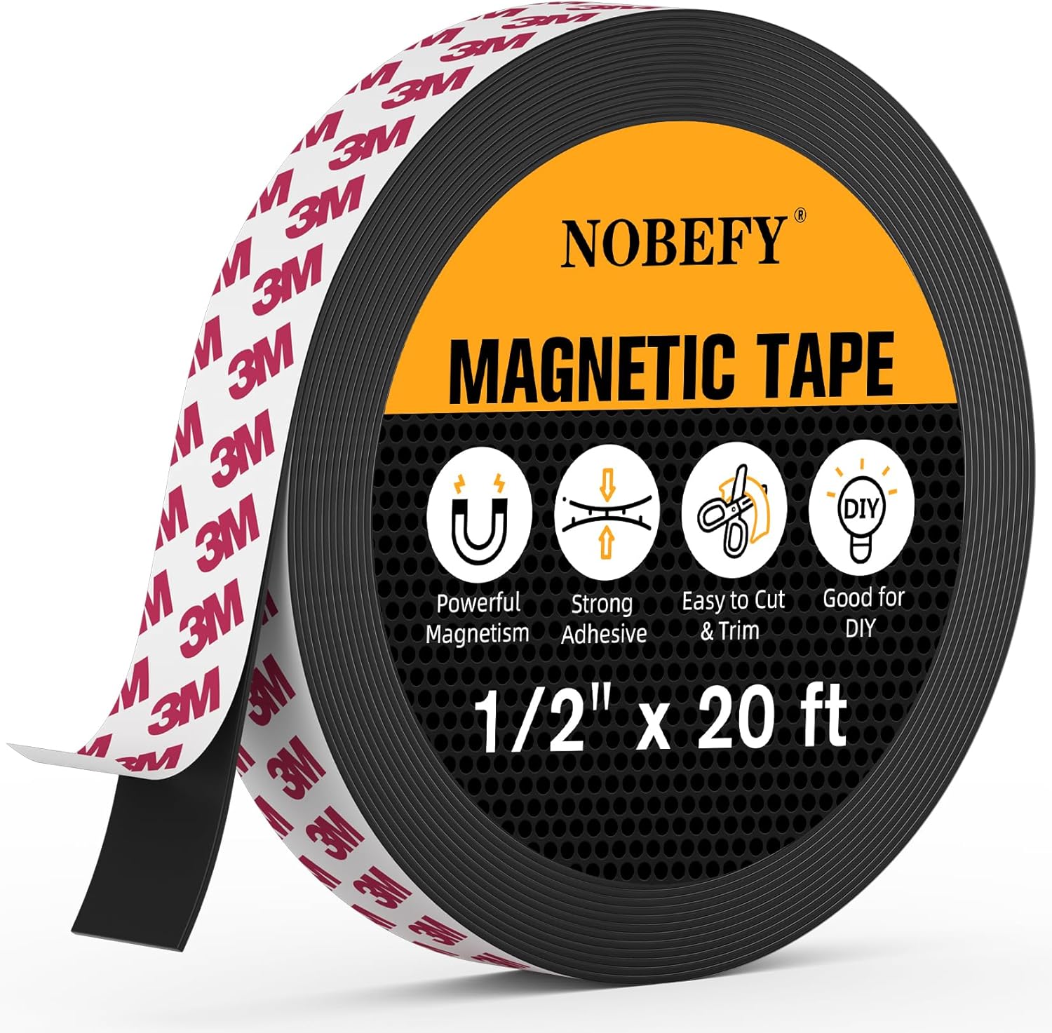 Magnetic Tape, 20 Feet x1/2 in Magnetic Strips with Adhesive Backing, Magnetic Strips for White Board Refrigerator, Magnet Tape for Craft&DIY