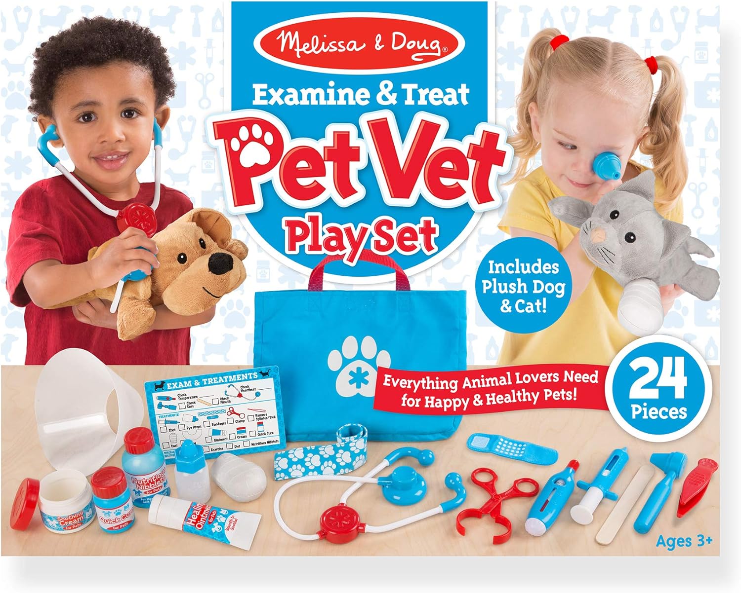 Melissa & Doug Pet Vet Set for Kids Toys, Dog & Cat Plush Stuffed Animal Toys for 3 Year Old Girls Gifts, Role Play Toys for 3+ Year Old 3-6,Multicolor,26.67 cm H x 34.29 cm W x 8.89 cm L