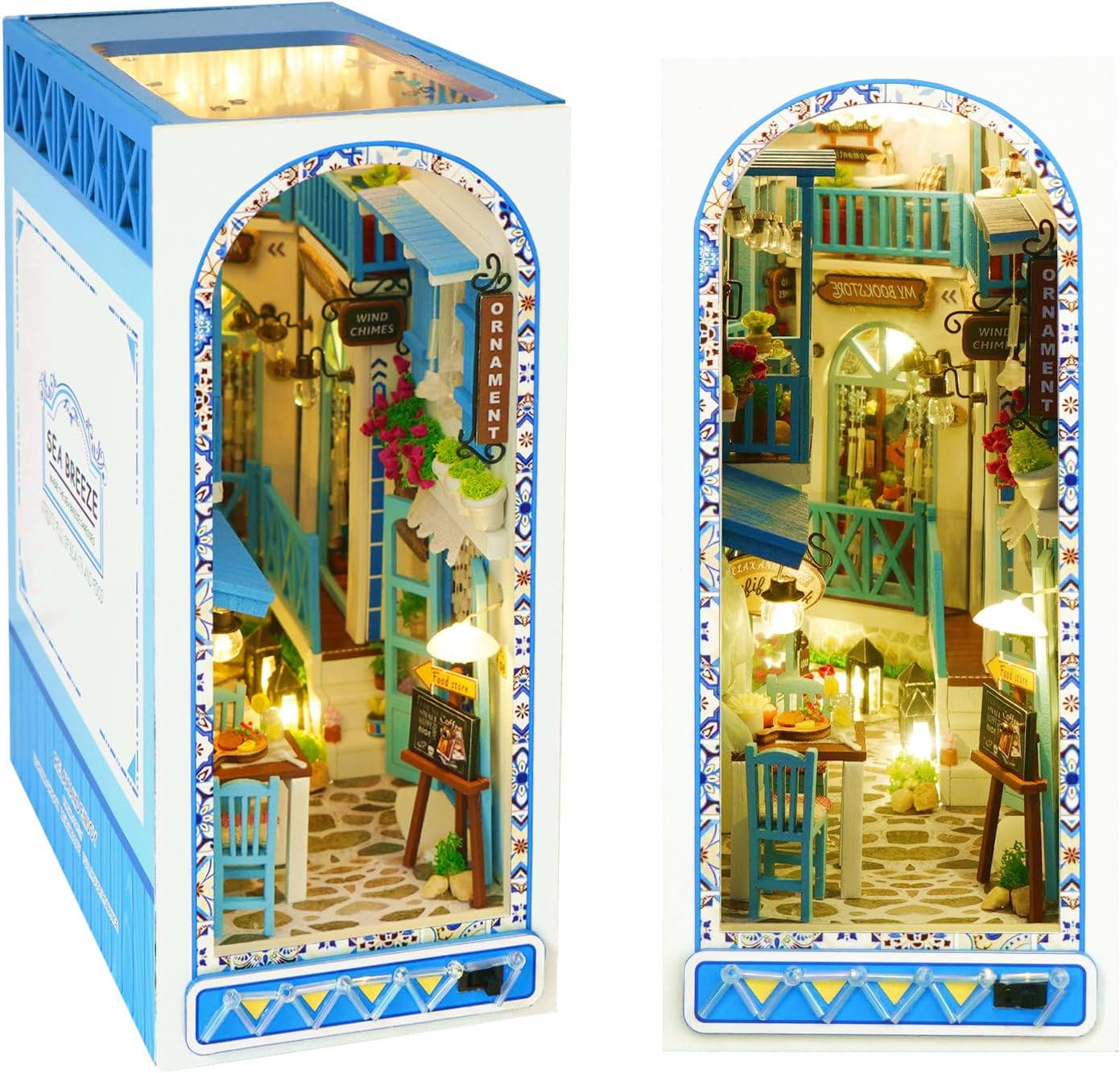 Cuteefun DIY Book Nook Kit, DIY Miniature Dolls House, Bookend Shelf Insert, Wooden Book Nook Dollhouse Kit for Adults to Build, Make Your Own Craft House Model (Sea Breeze)