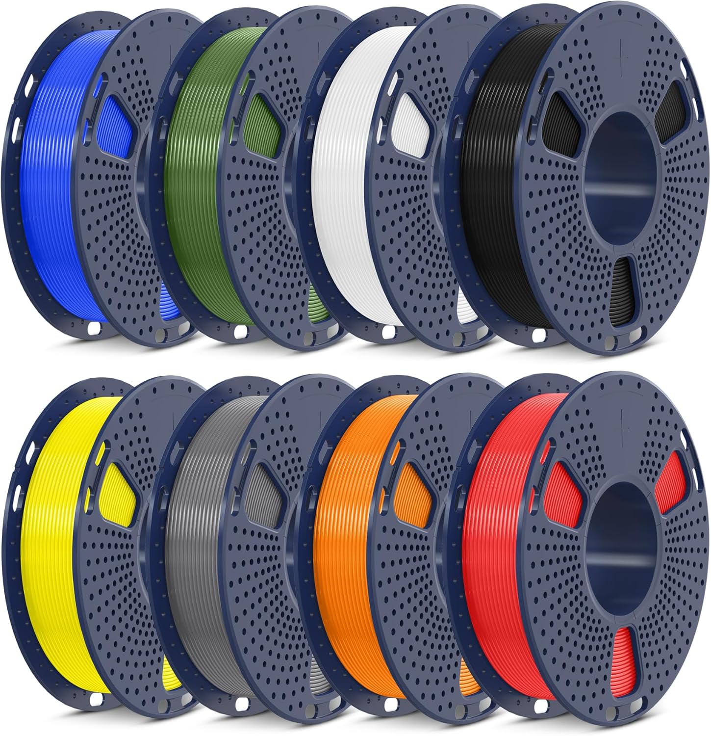 SUNLU PLA+2.0 3D Printer Filament Bundle, Multicolor PLA+ Filament 1.75mm, Individually Vacuum Packed, 0.25kg per Spool, 8 Pack, 2kg Total, Black+White+Grey+Blue+Red+Yellow+Olive Green+Orange