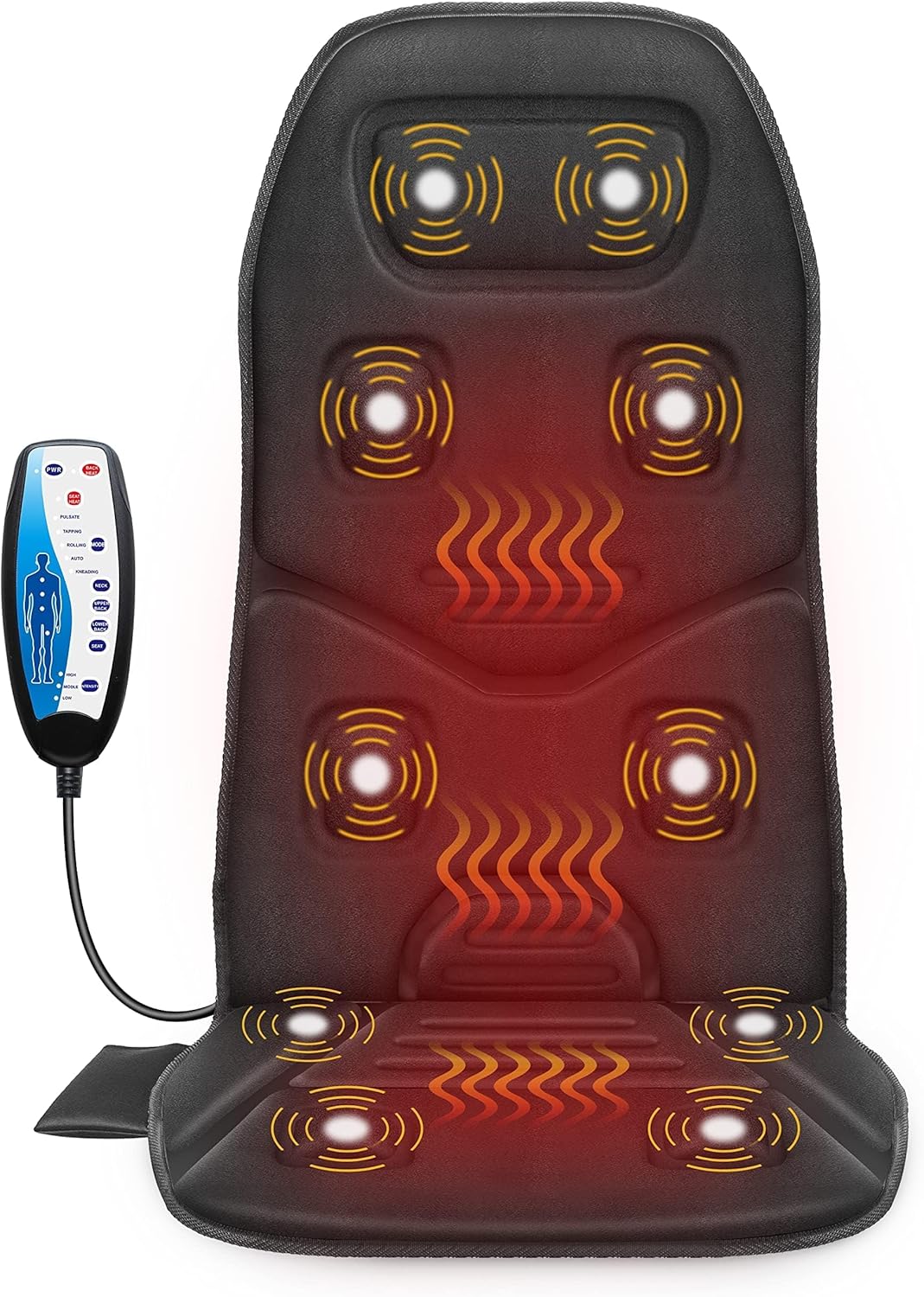 COMFIER Massage Seat Cushion Back Massager with Heat,10 Motors Vibration Chair Pad（Not Shiatsu,Rolling Massage,Chair Massager for Office/Home(Not for Car)