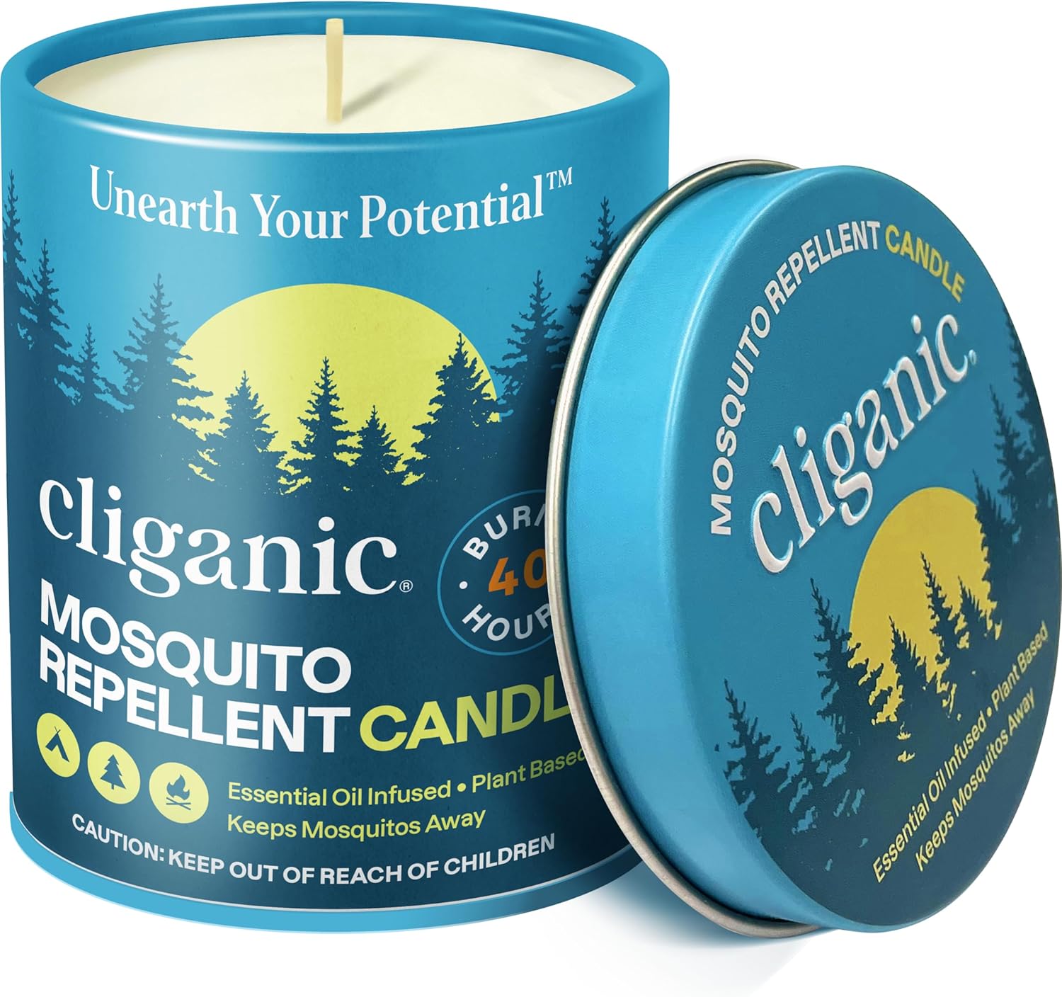 Cliganic Mosquito Repellent Candle (9oz) | Citronella, DEET Free, Essential Oil Infused for Outdoor, Camping | Burns 40 Hours