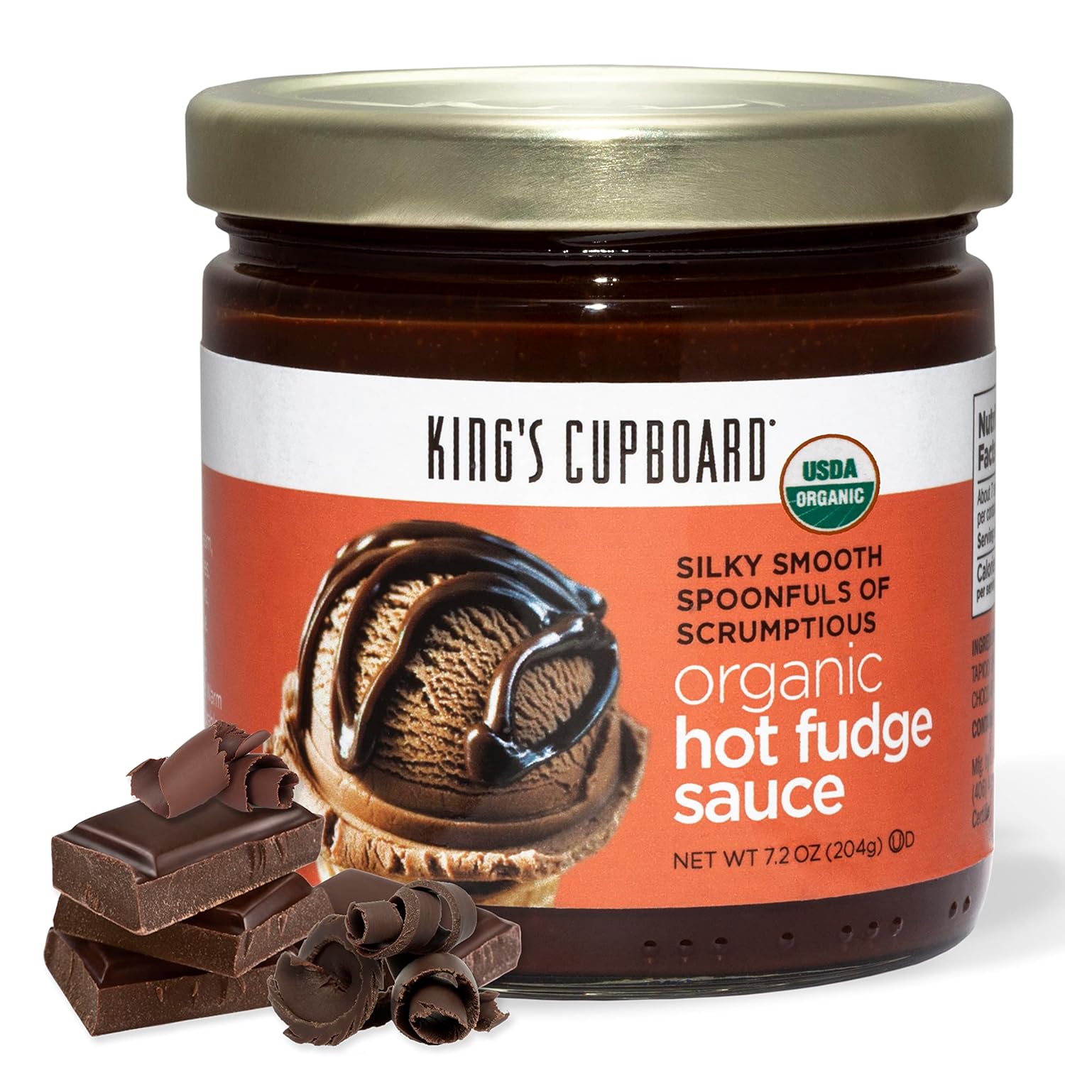 King's Cupboard Organic Hot Fudge Sauce - The Perfect Hot Chocolate Sauce for Topping Ice Cream & Desserts, Coffee Drizzle, Baking, Fondue, Gluten-Free, Kosher, All Natural, 7.2 oz