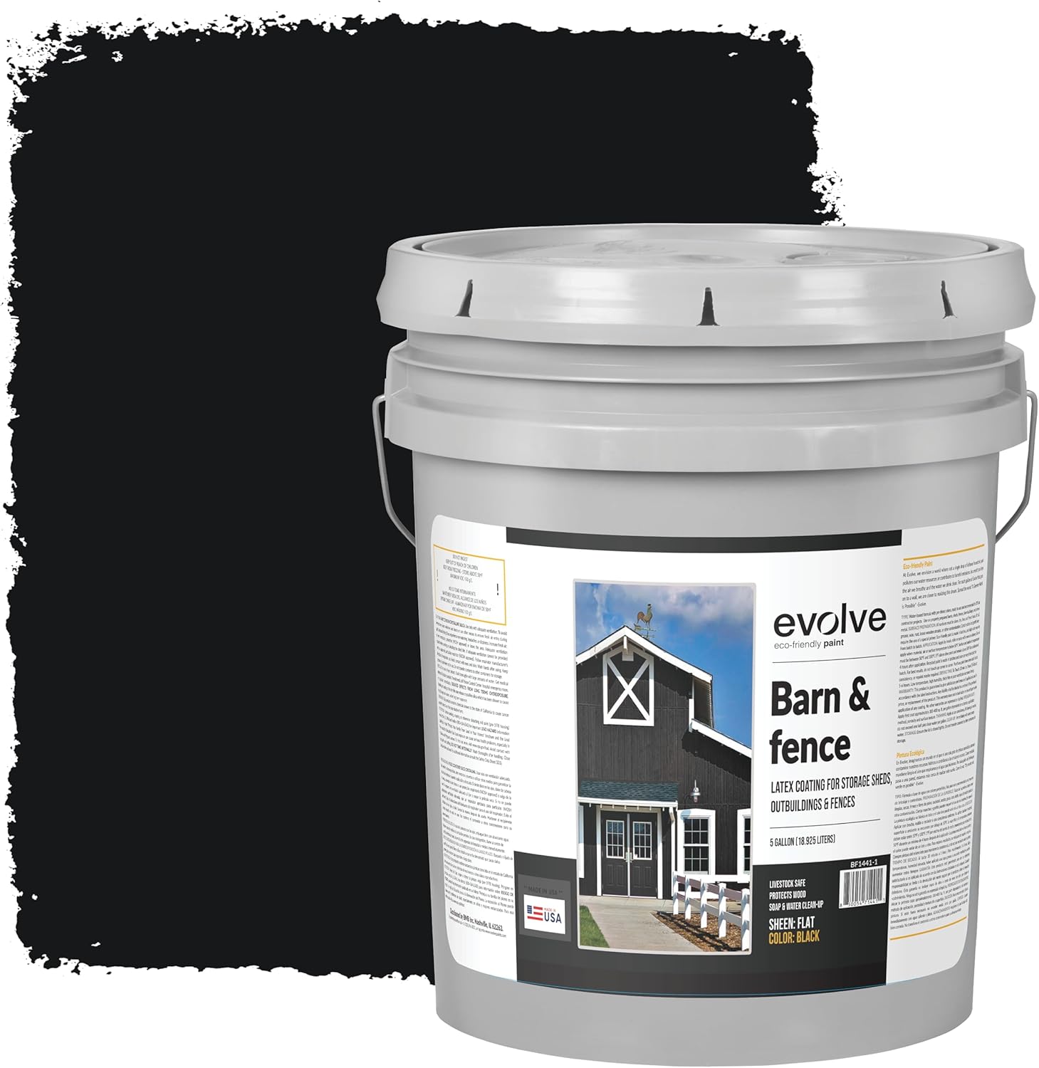 EVOLVE Barn & Fence: Swift Shield High Durability and Scratch-Resistant Paint for Storage Sheds, Outbuildings, and Fences (5 Gallon, Black)