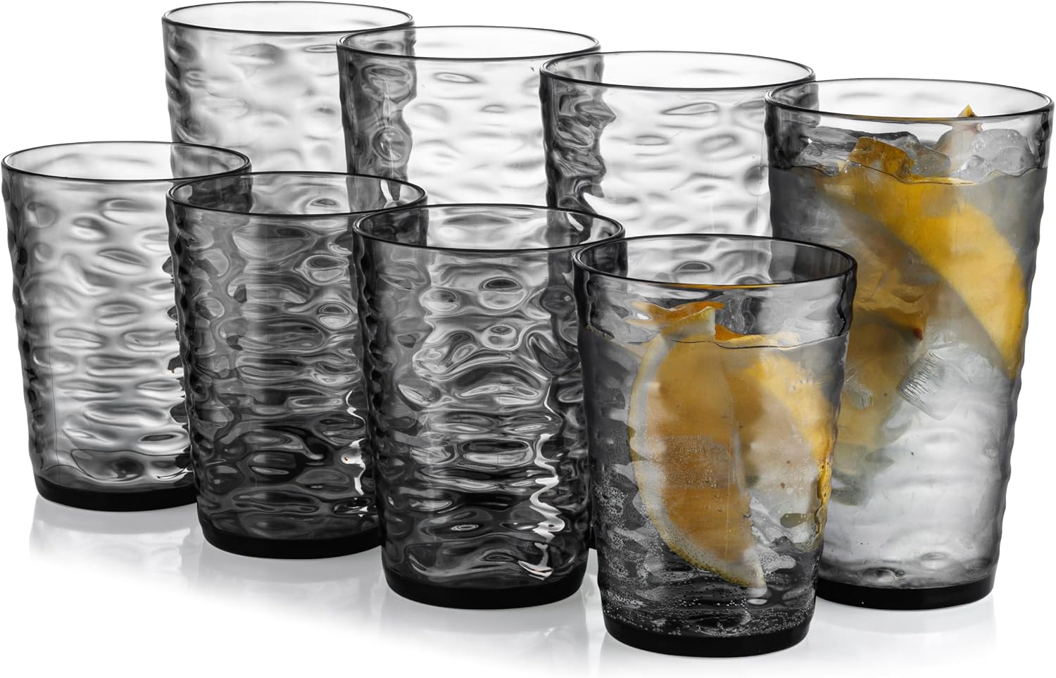14-ounce and 20-ounce Plastic Tumblers, Acrylic Drinking Glasses, set of 8 Gray Reusable Plastic Cups, Stackable, BPA-Free, Shatter-Proof, Dishwasher-Safe