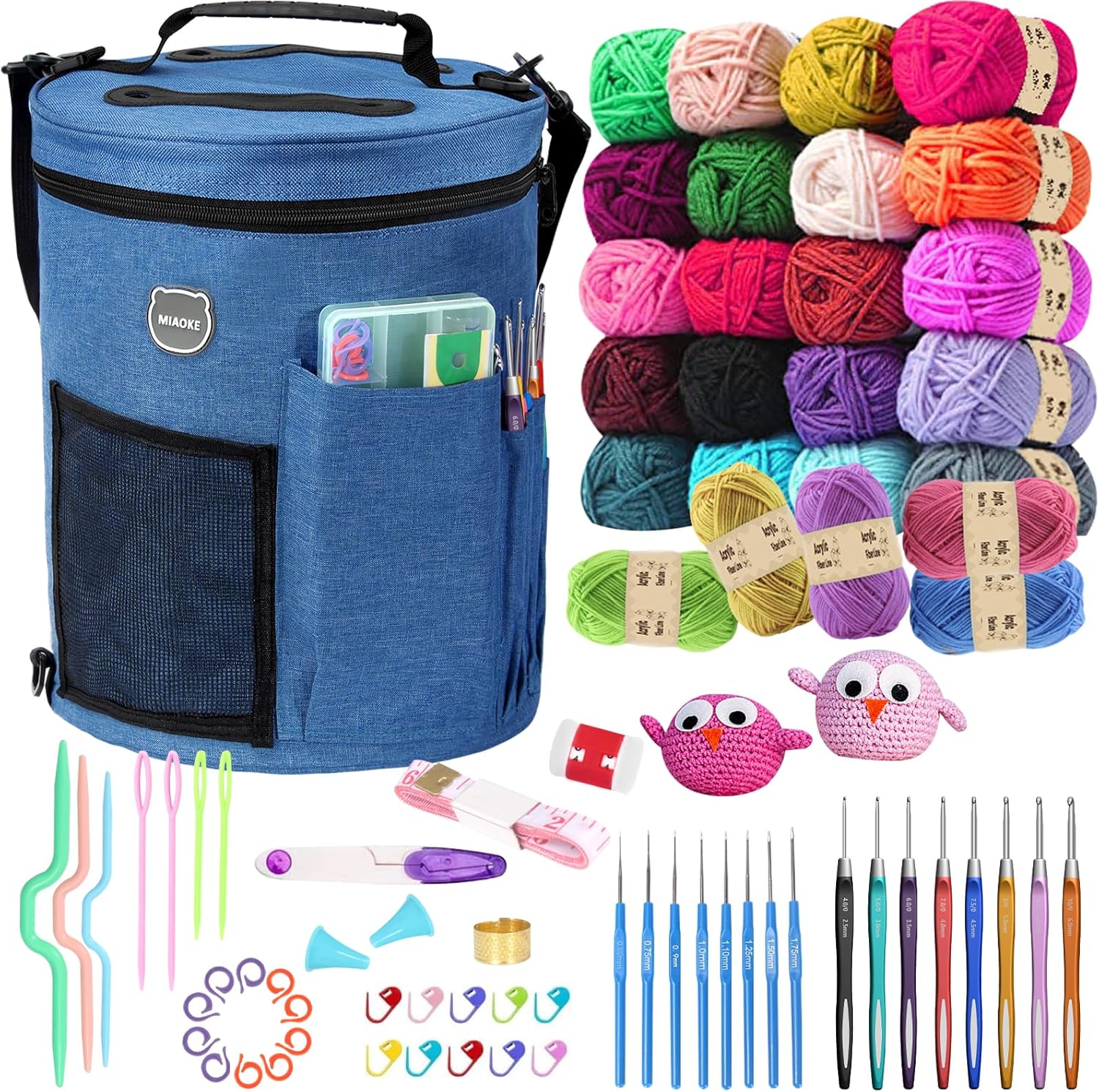 MIAOKE 79pc Crochet Kit, Large Knitting Bag Yarn Storage Organizer, Crocheting Starter Kits with Waterproof Bag, Beginner Knitting Accessories Set, for Beginners Adults Travel Crochet Supplies