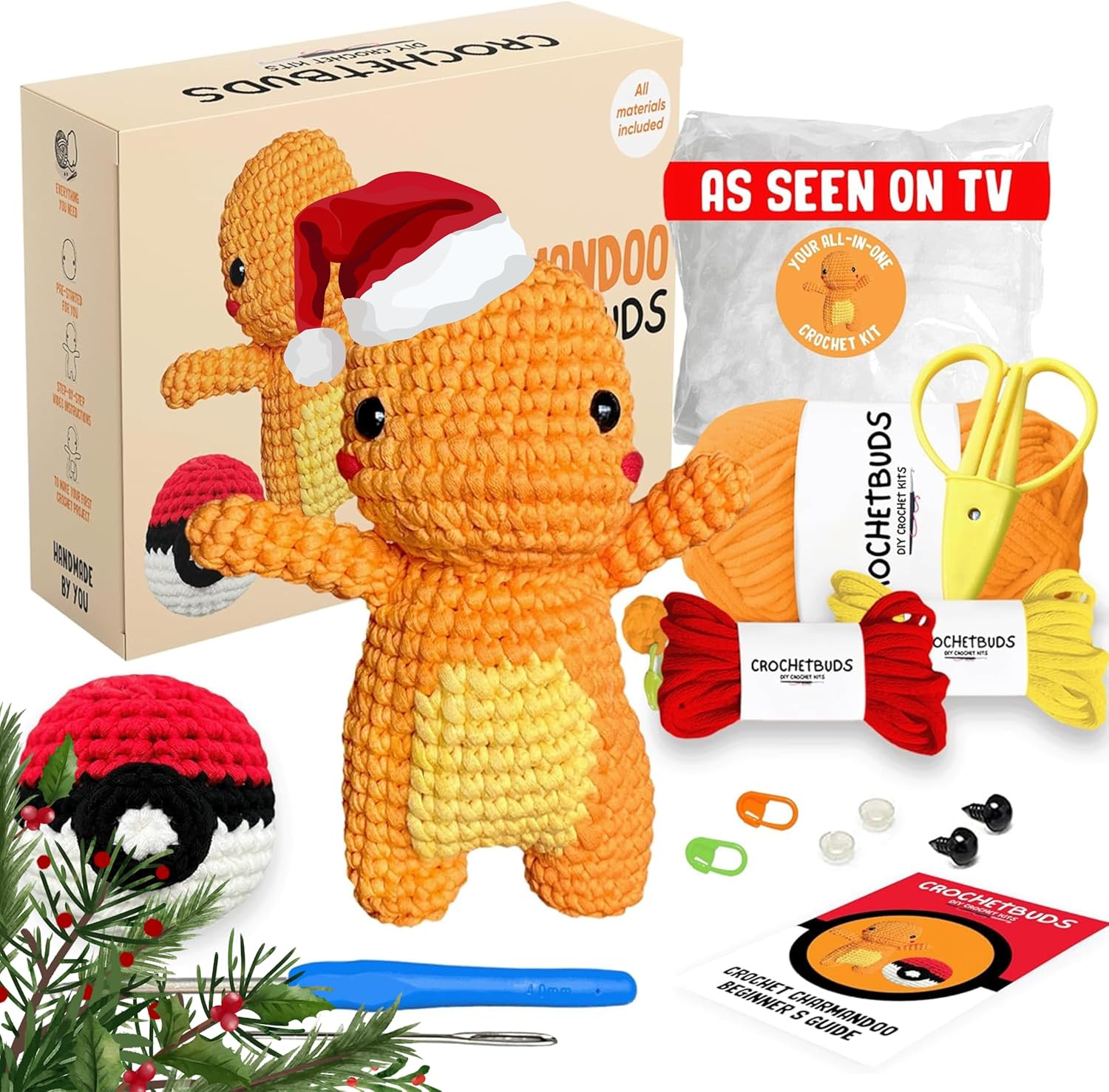 Charmandoo Crochet Kit | Intermediate Level | Great for Couples, Date Night, Kids, Adults, & Anime Lovers | DIY Gift Kit | Ball Included | Instructions, Yarn, Hook, Video & Written Tutorial