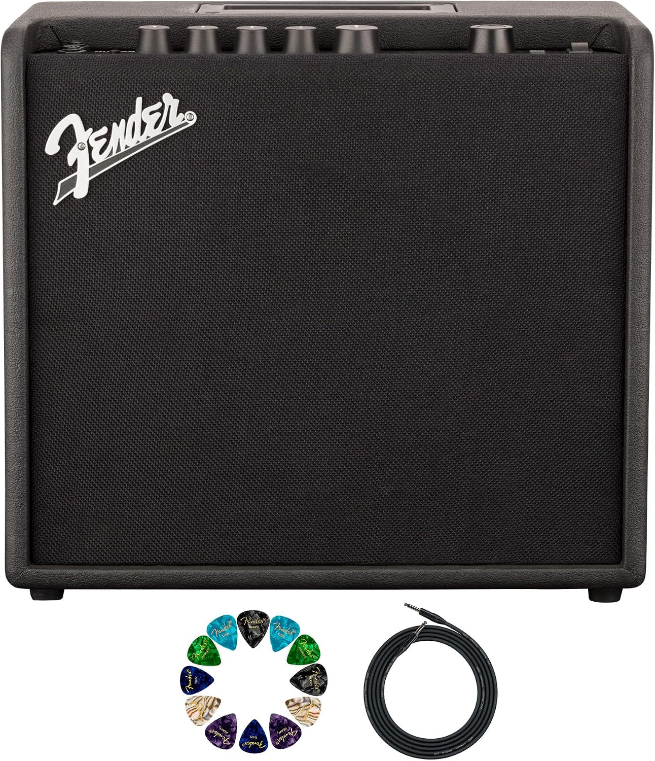 Fender Mustang LT25 Guitar Combo Amplifier Bundle with Cable and Austin Bazaar Exclusive 12-Pack Picks