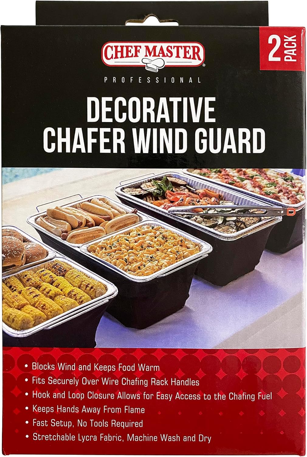 2-Pack Chafer Wind Guard Dish Stand Cover, Decorative Food Warmer Screen for Indoor Outdoor Event, Flame Retardant Fabric Blocks Air Keep Dish Warm for Parties, Caterings, Buffets - Chef Master 90081