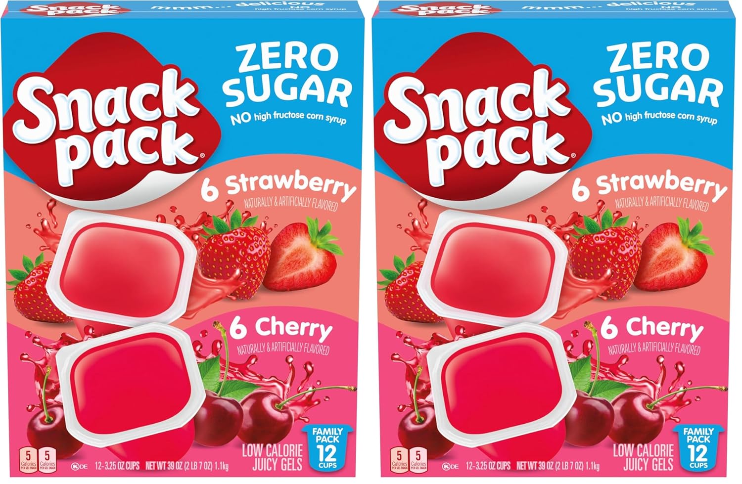 Snack Pack Sugar-Free Strawberry & Cherry Flavored Low Calorie Juicy Gels Family Pack, 3.25 oz 12 ct (Pack of 2)