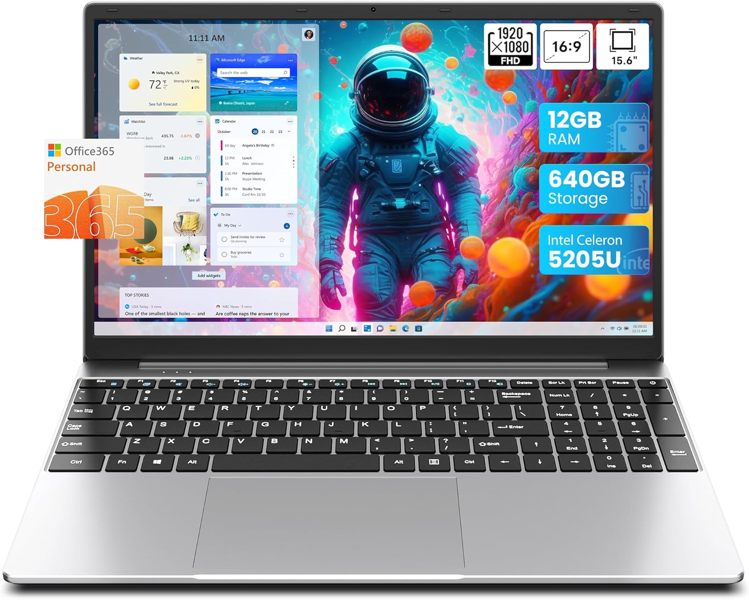 jumper 15.6 inch Laptop with Office 365, 12GB RAM 640GB (512G SSD+128G eMMc) Notebook, 5205U Processor, HD Display Laptops, Keyboard Film UK, 5000mAh Battery, Suitable for Business and Students