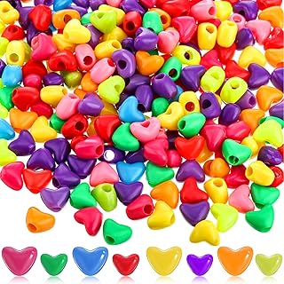 Hicarer 1000 Pieces Heart Pony Beads Bulk Large Hole Beads for Crafts Multi Color DIY Acrylic Beads Bracelet Kawaii Rainbow Necklace Jewelry Making Beads for Christmas Valentine's Day(1000 Pieces)
