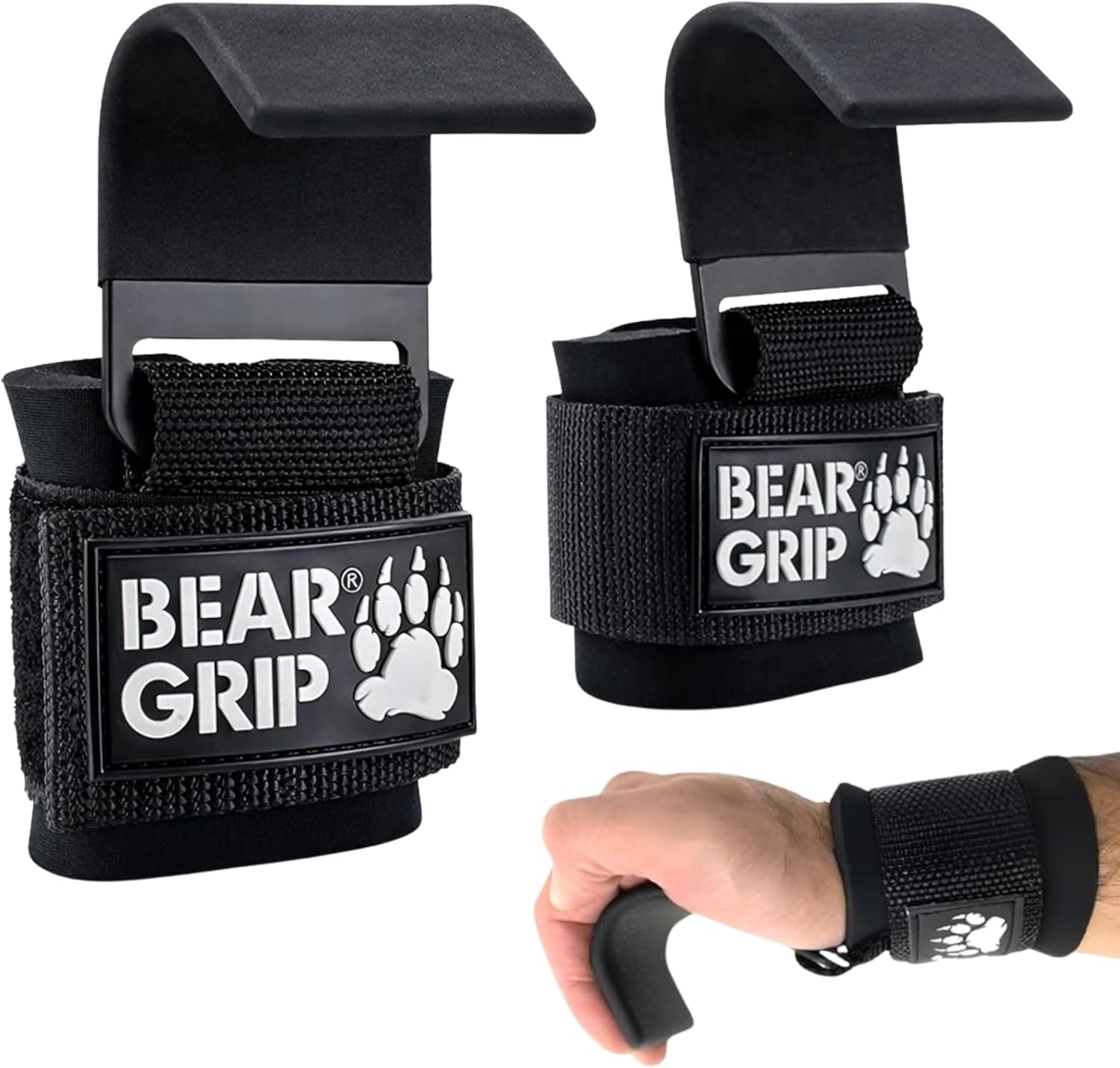 BEAR GRIP Hook Grip Lifting Straps & Wrist Support – Heavy-Duty Gym Straps for Weightlifting, Deadlifts, Powerlifting, Strength Training, Reduces Grip Fatigue