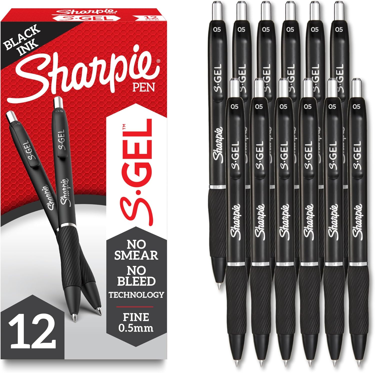 SHARPIE S-Gel Pens, Medium Point (0.5mm), Black Ink, 12 Count - Ideal for Writing, Journaling, Drawing, Coloring, Note-Taking, College Supplies