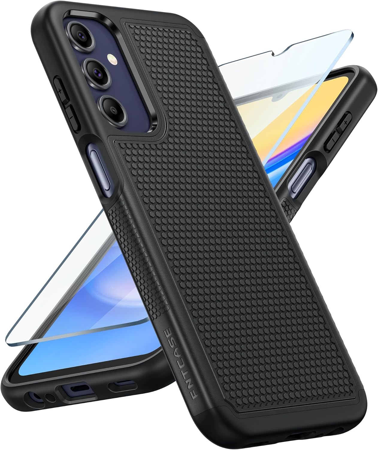 FNTCASE for Samsung Galaxy A15-5G Case: Dual Layer Protective Heavy Duty Cell Phone Cover Shockproof Rugged with Non Slip Textured Back - Military Protection Bumper Tough - 2024, 6.5inch Black