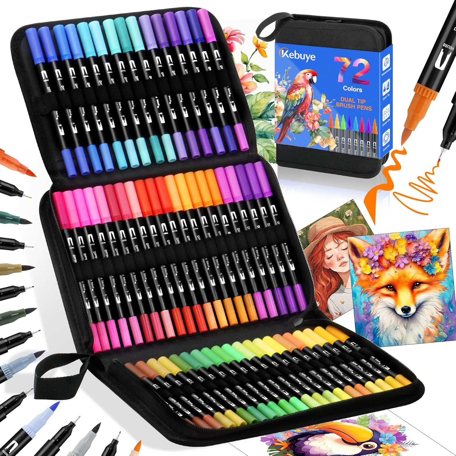 Colouring Pens Dual Brush Tip - 72 Coloring Marker Fine & Felt Tips for Adults Kids Artists Art Supplies for Drawing Coloring Painting Sketching Journaling Coloured Pens for Drawing Book