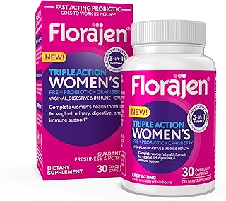 Florajen Women's Vaginal Probiotic, Prebiotic, & Cranberry Supplement for Immune Support and Digestive Health, 30 Capsules