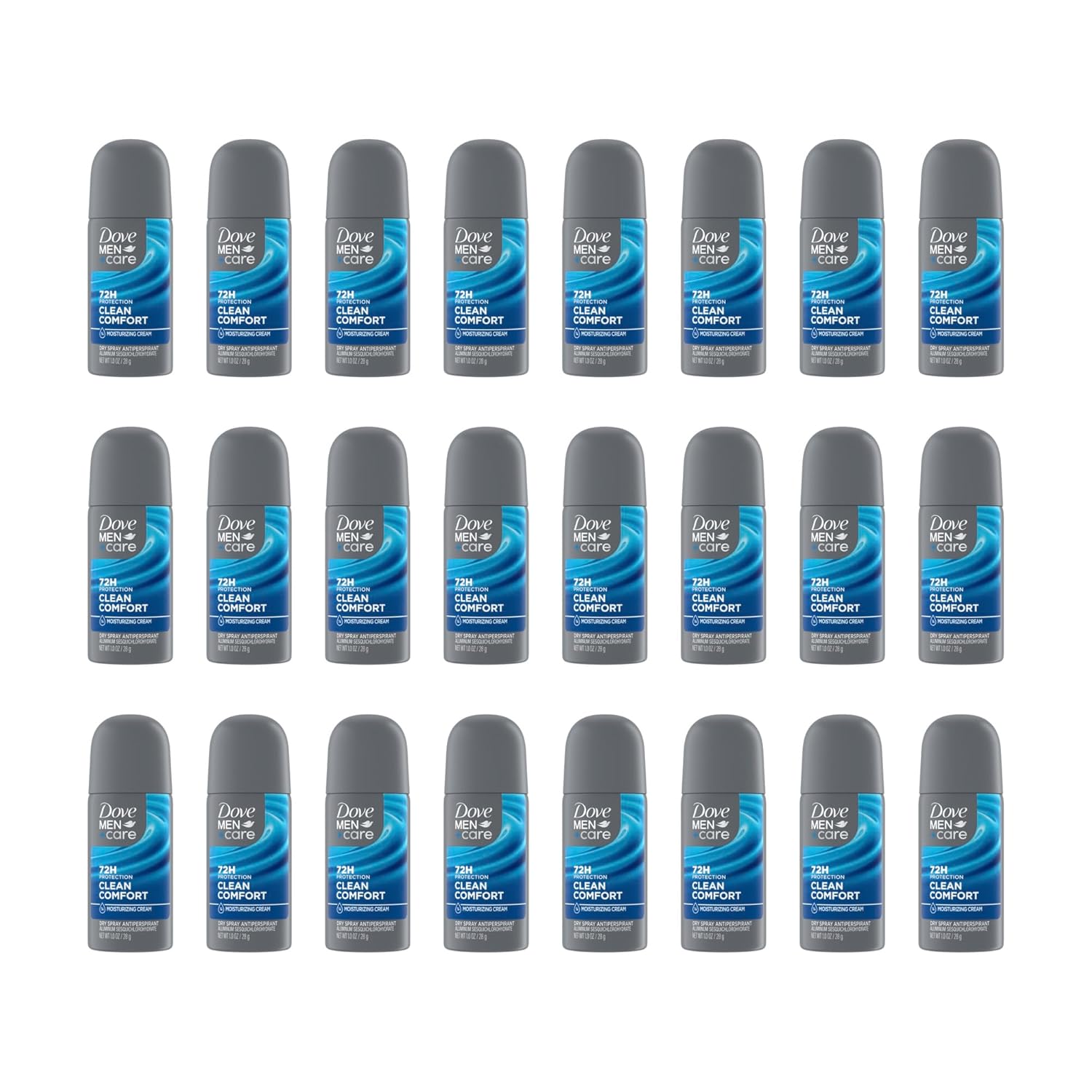 Dove Men+Care Antiperspirant Deodorant Dry Spray Clean Comfort 24 count For Men 72-hour Sweat and Odor Protection with Triple Defense Technology 1 oz