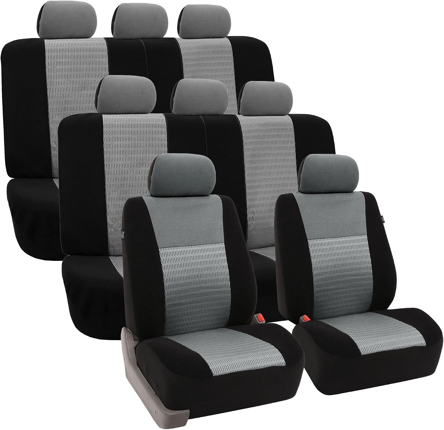 FH Group Car Seat Covers Trendy Elegance Three Row Car Seat Covers Set, Airbag Compatible and Split Ready, 8 Seater Covers-Universal Fit for Cars, Trucks & SUVs Gray/Black