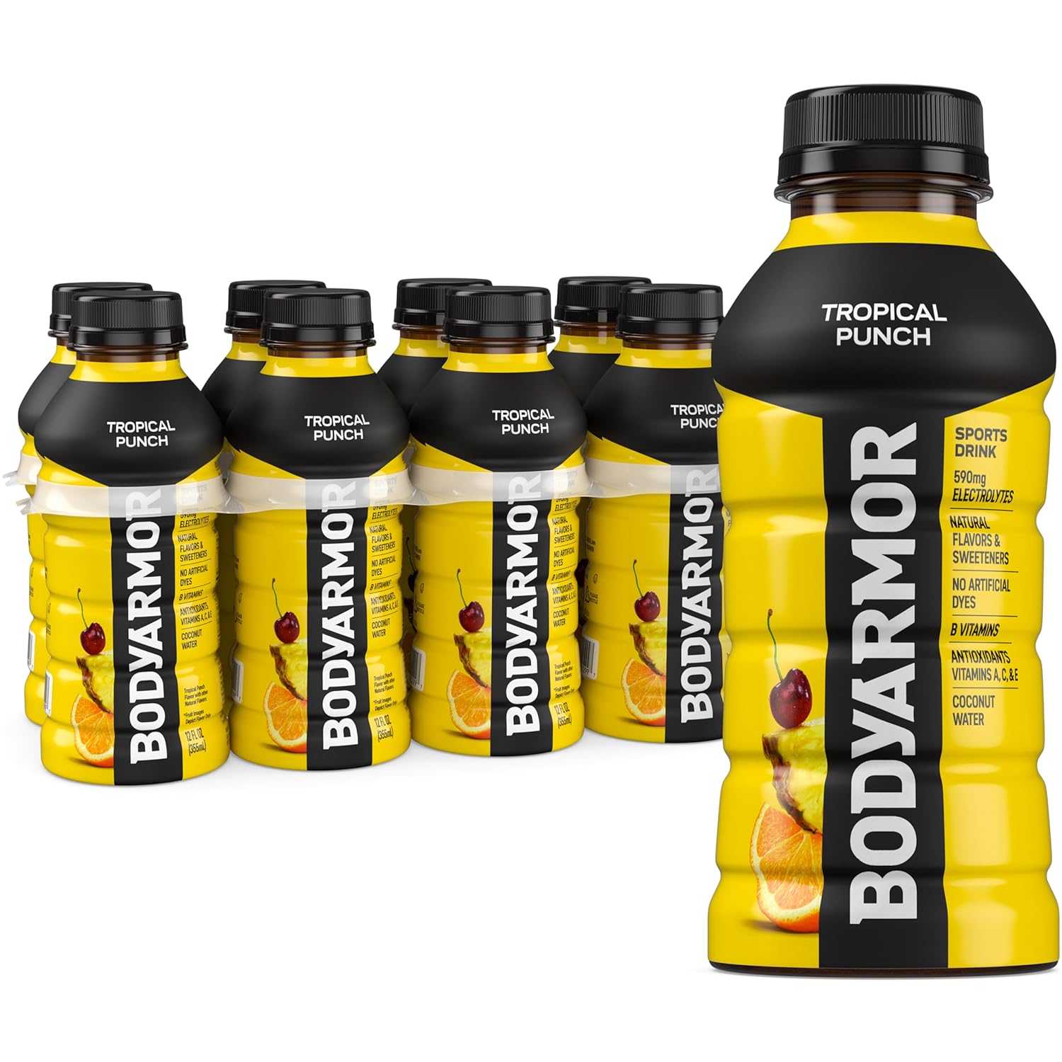 BODYARMOR Sports Drink Sports Beverage, Tropical Punch, Coconut Water Hydration, Natural Flavors With Vitamins, Potassium-Packed Electrolytes, Perfect For Athletes, 12 Fl Oz (Pack of 8)