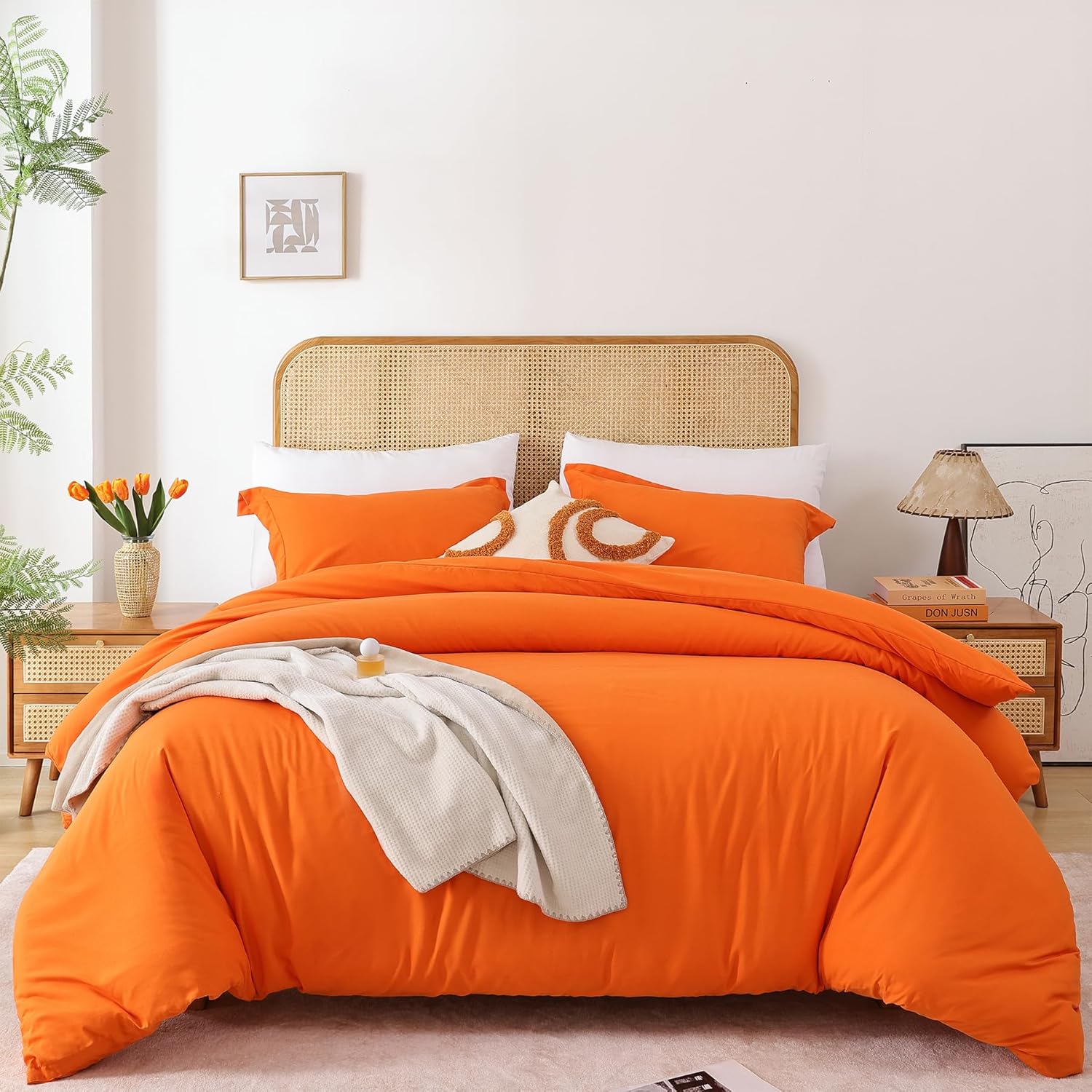 Whitney Home Textile Orange Duvet Cover Set King Size - 3 Piece Luxury Soft Cooling Duvet Cover with Zipper Closure and Pillow Sham, Breathable Washed Brushed Microfiber, Comforter Not Included